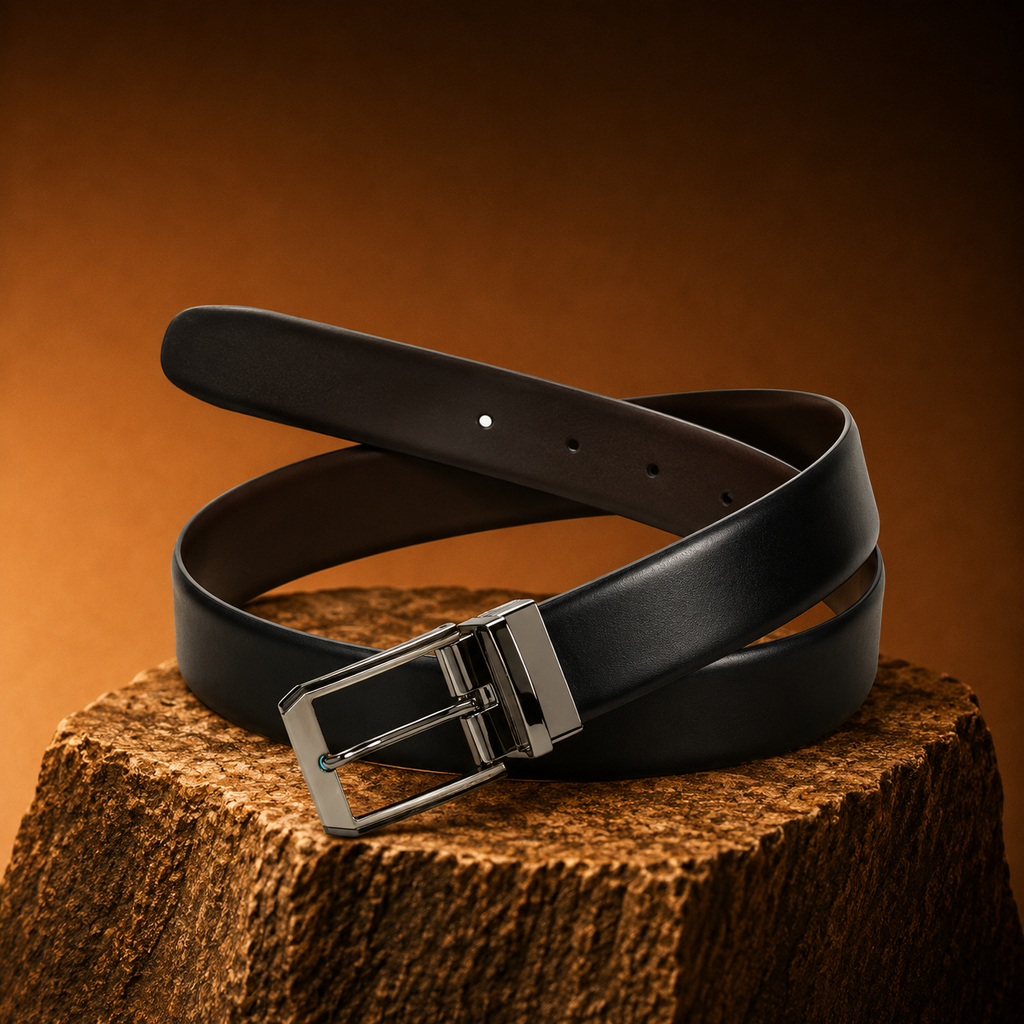 LEYAR Premium Reversible Black & Brown Leather Belt – Rotating Buckle