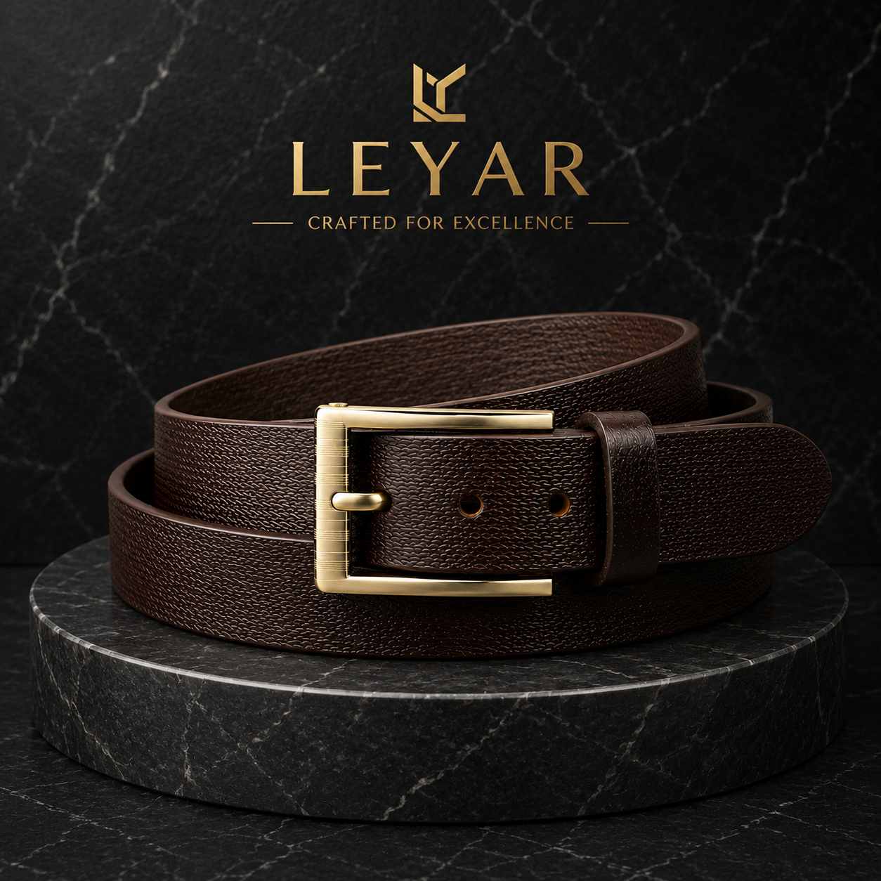 LEYAR Premium Brown Textured Leather Belt – Minimal Classic Buckle