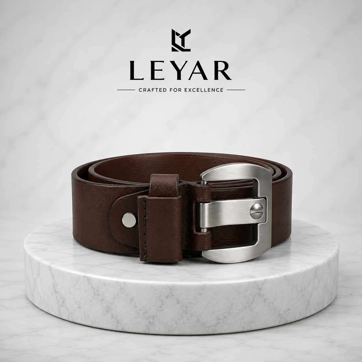 LEYAR Premium Brown Genuine Leather Belt – Classic Metal Buckle