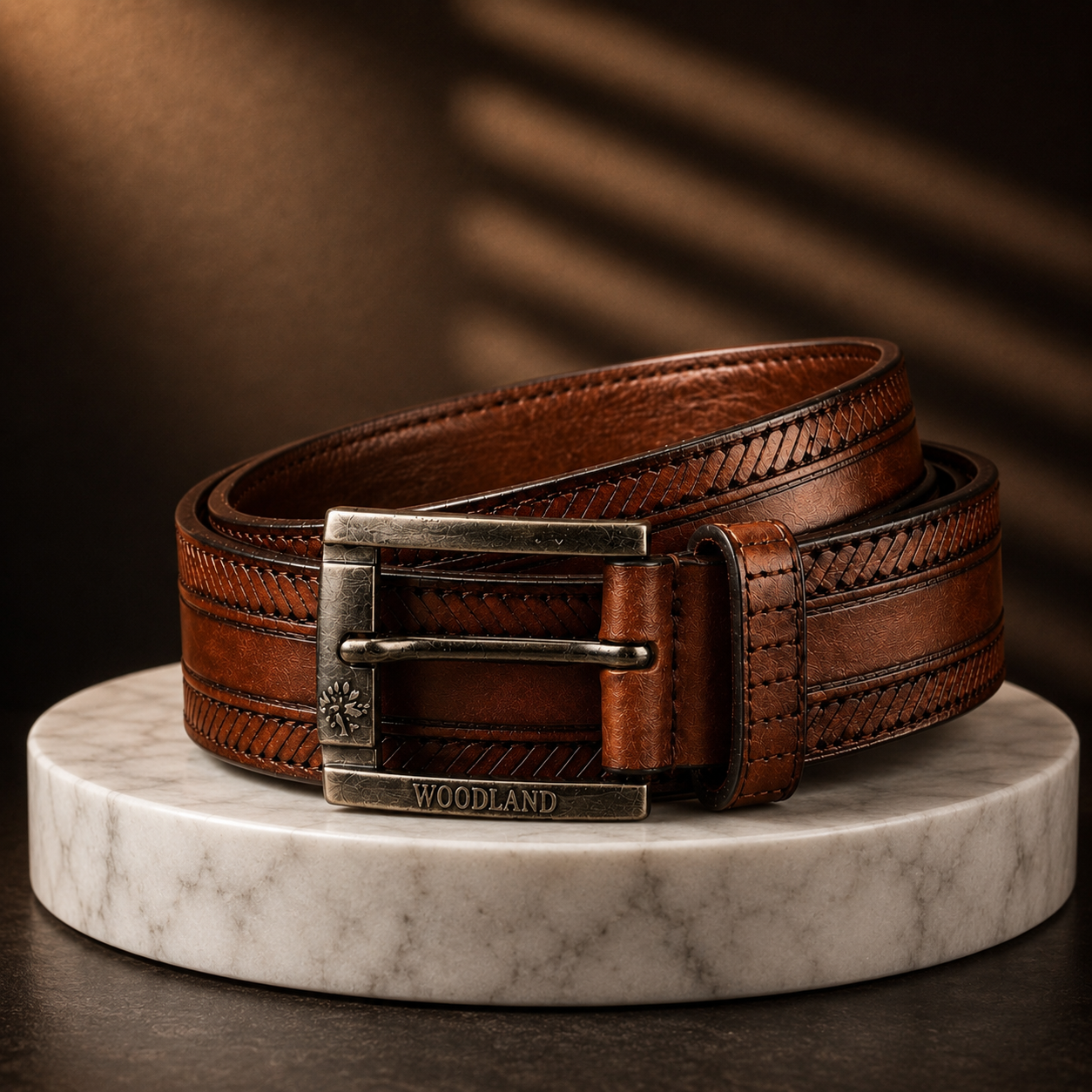 LEYAR Premium Textured Brown Leather Belt – Classic Metal Buckle