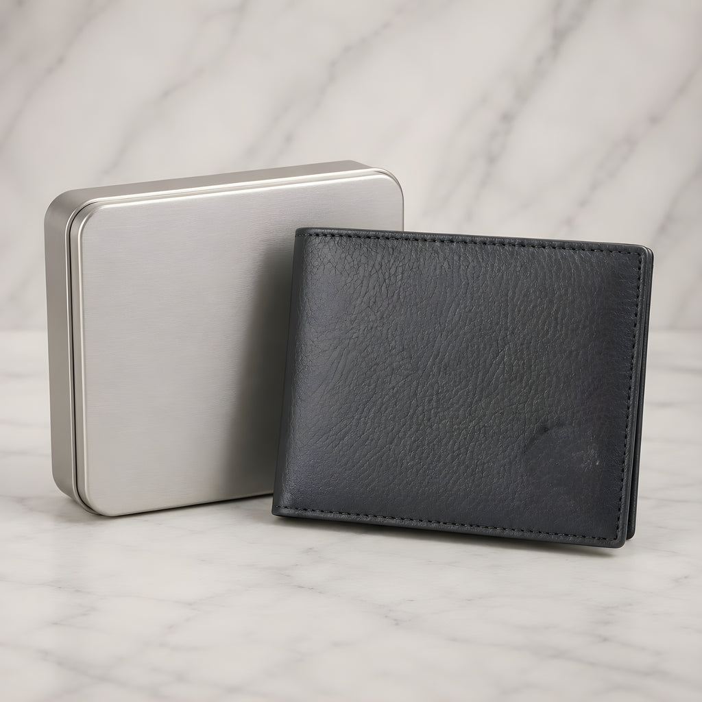 LEYAR Genuine Leather Bi-Fold Wallet for Men with Coin Pocket, Zip Pocket, ID Window & Premium Gift Box