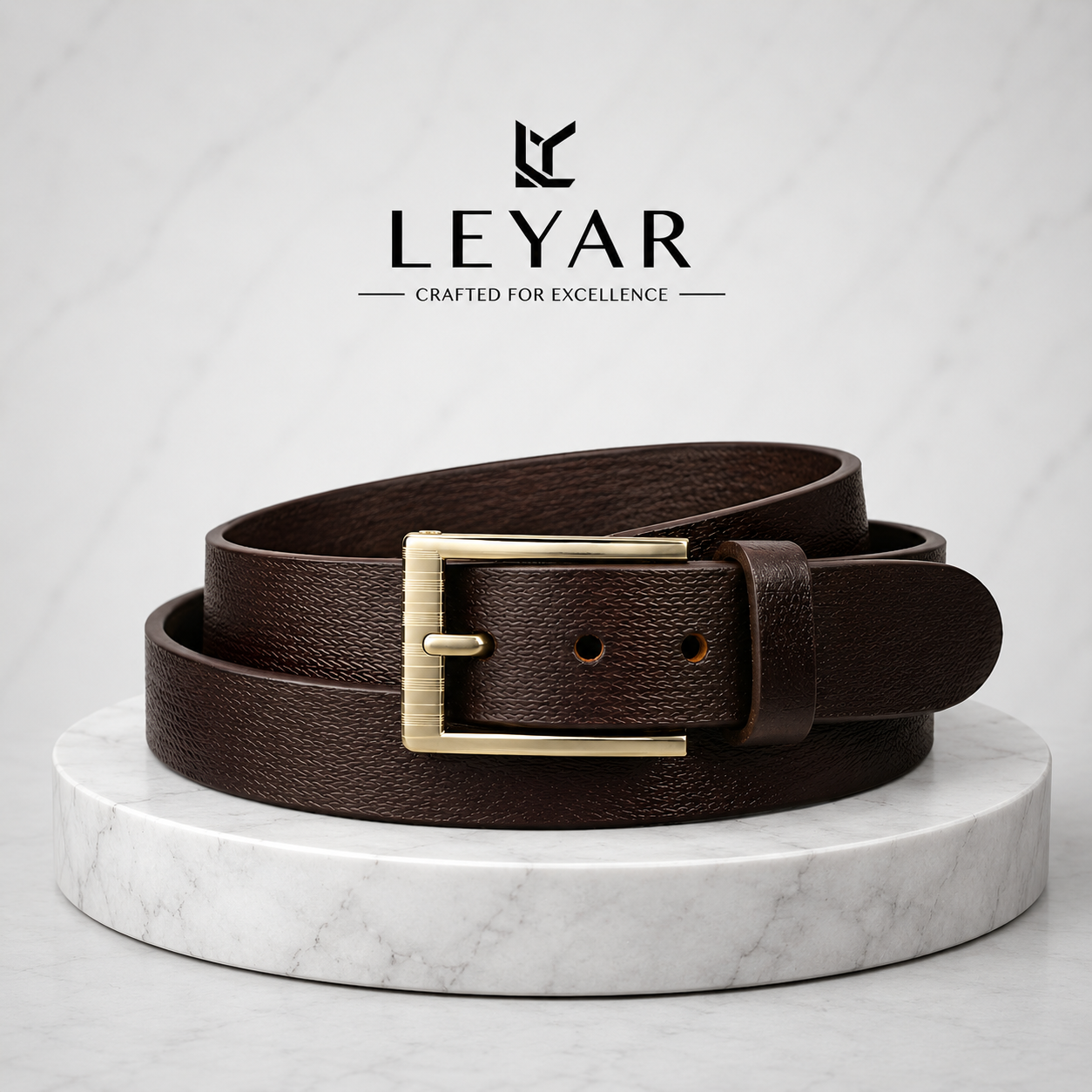 LEYAR Premium Brown Textured Leather Belt – Minimal Classic Buckle