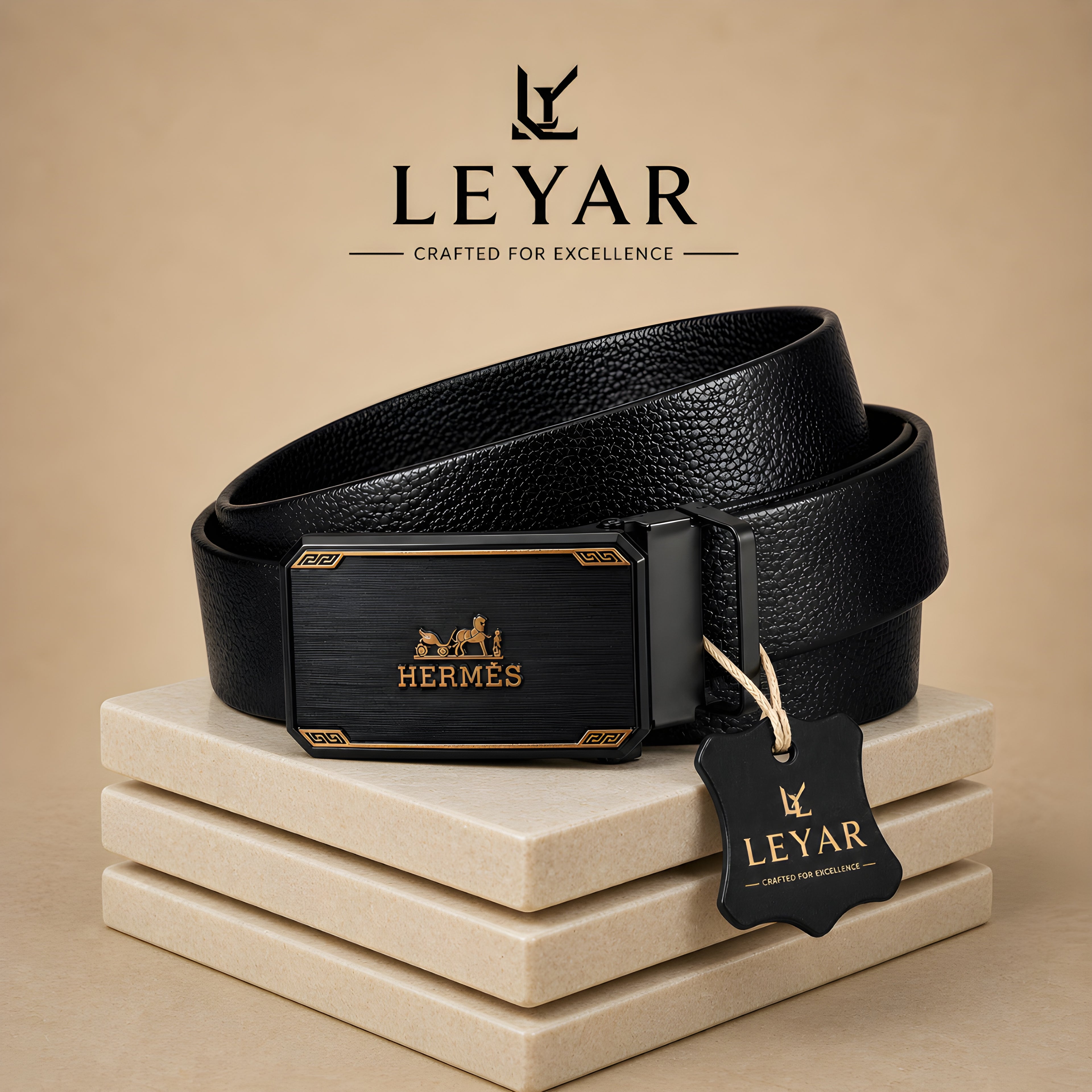 LEYAR Premium Automatic Lock Black Belt – Smart Ratchet Buckle