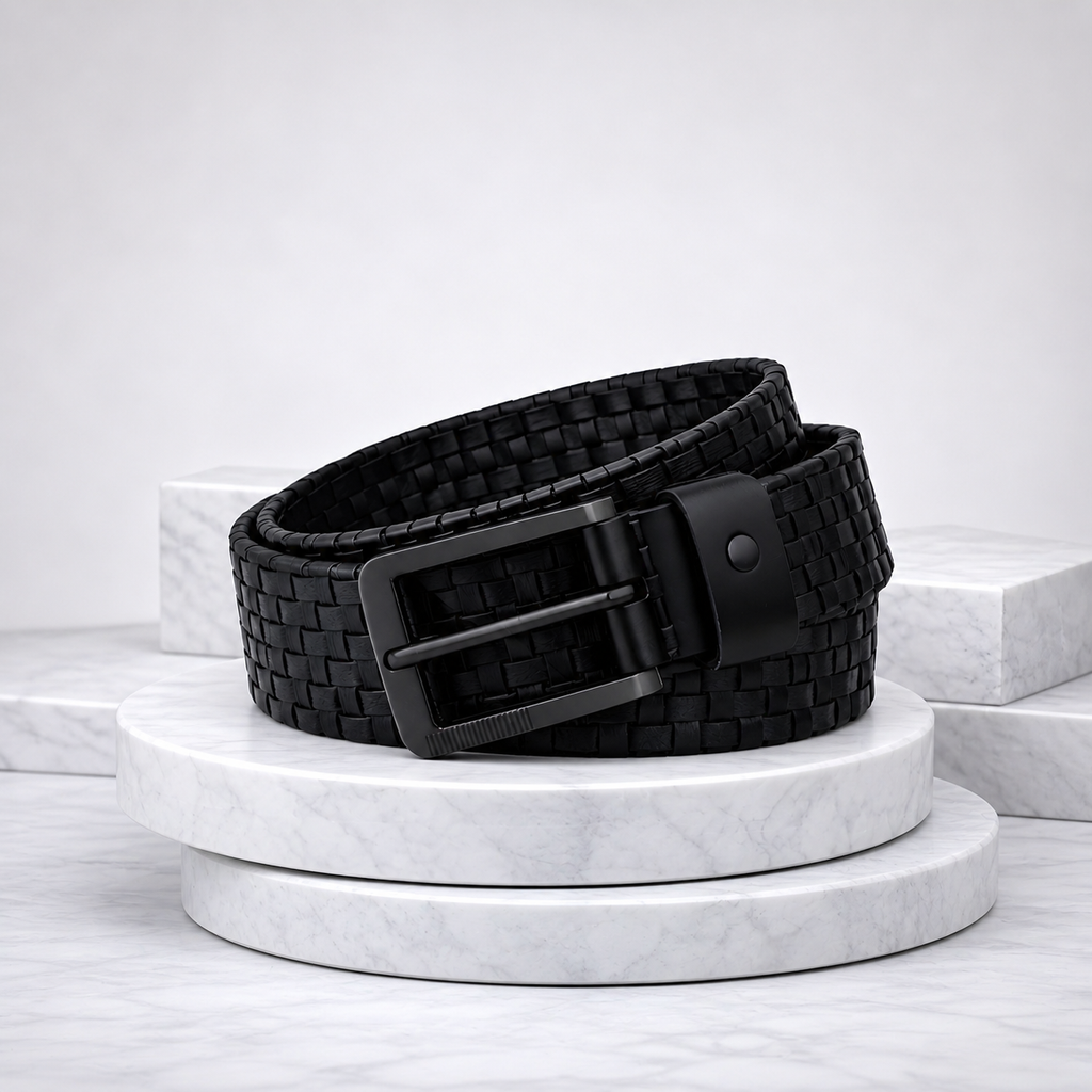 LEYAR Premium Textured Black Leather Belt