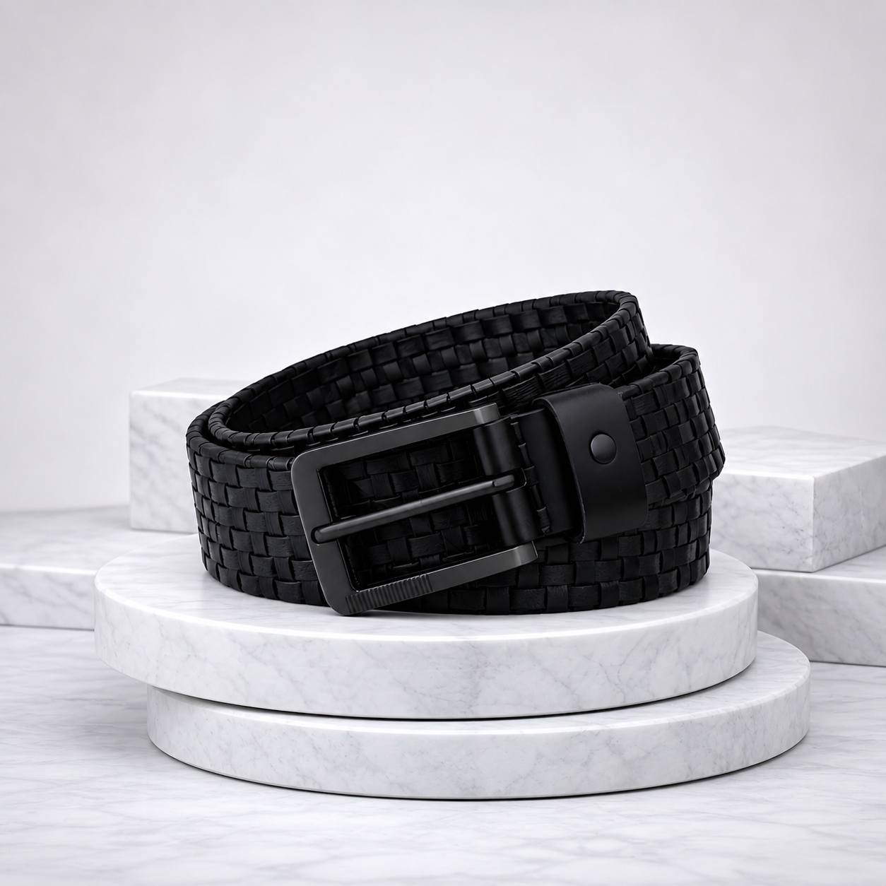 LEYAR Premium Textured Black Leather Belt