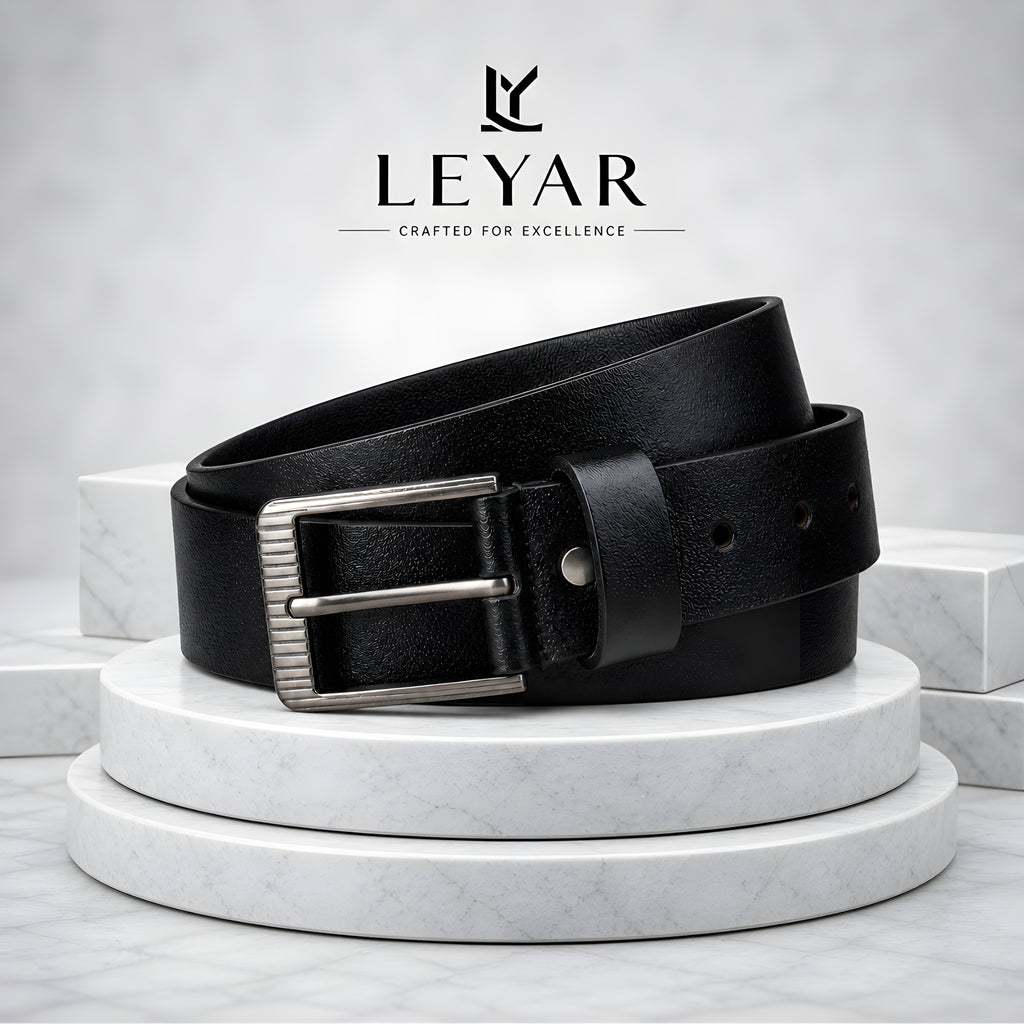 LEYAR Premium Black Leather Belt – Classic Textured Finish