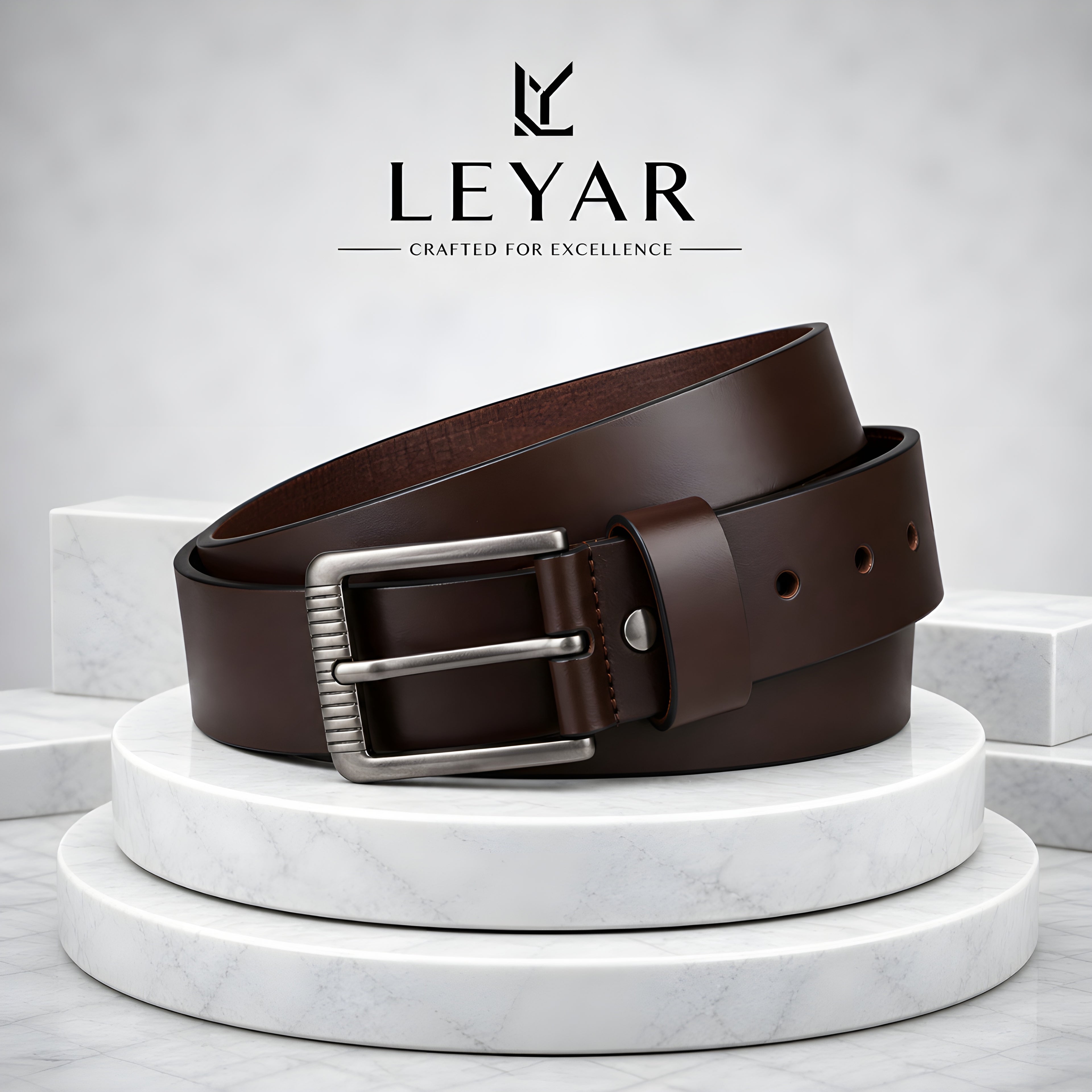 LEYAR Premium Smooth Brown Leather Belt – Classic Metal Timber Buckle