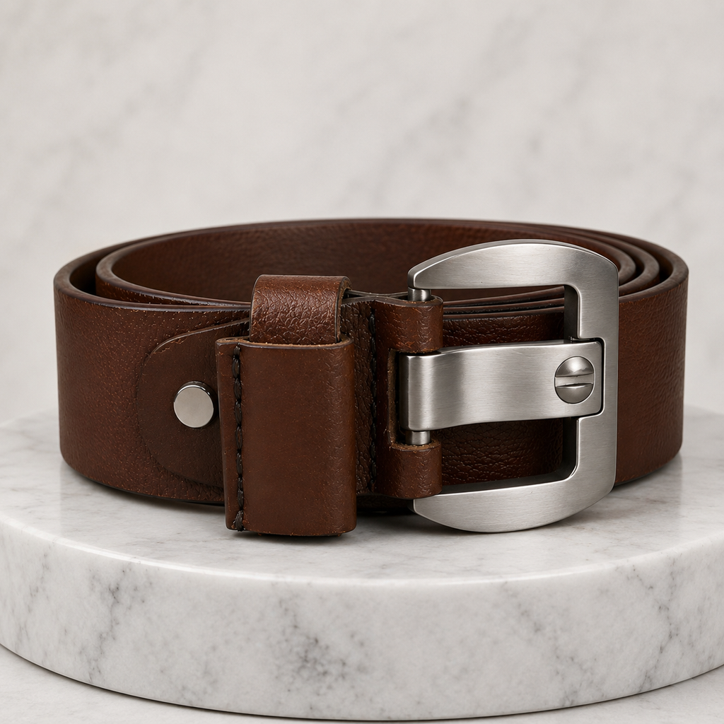 LEYAR Premium Brown Genuine Leather Belt – Classic Metal Buckle