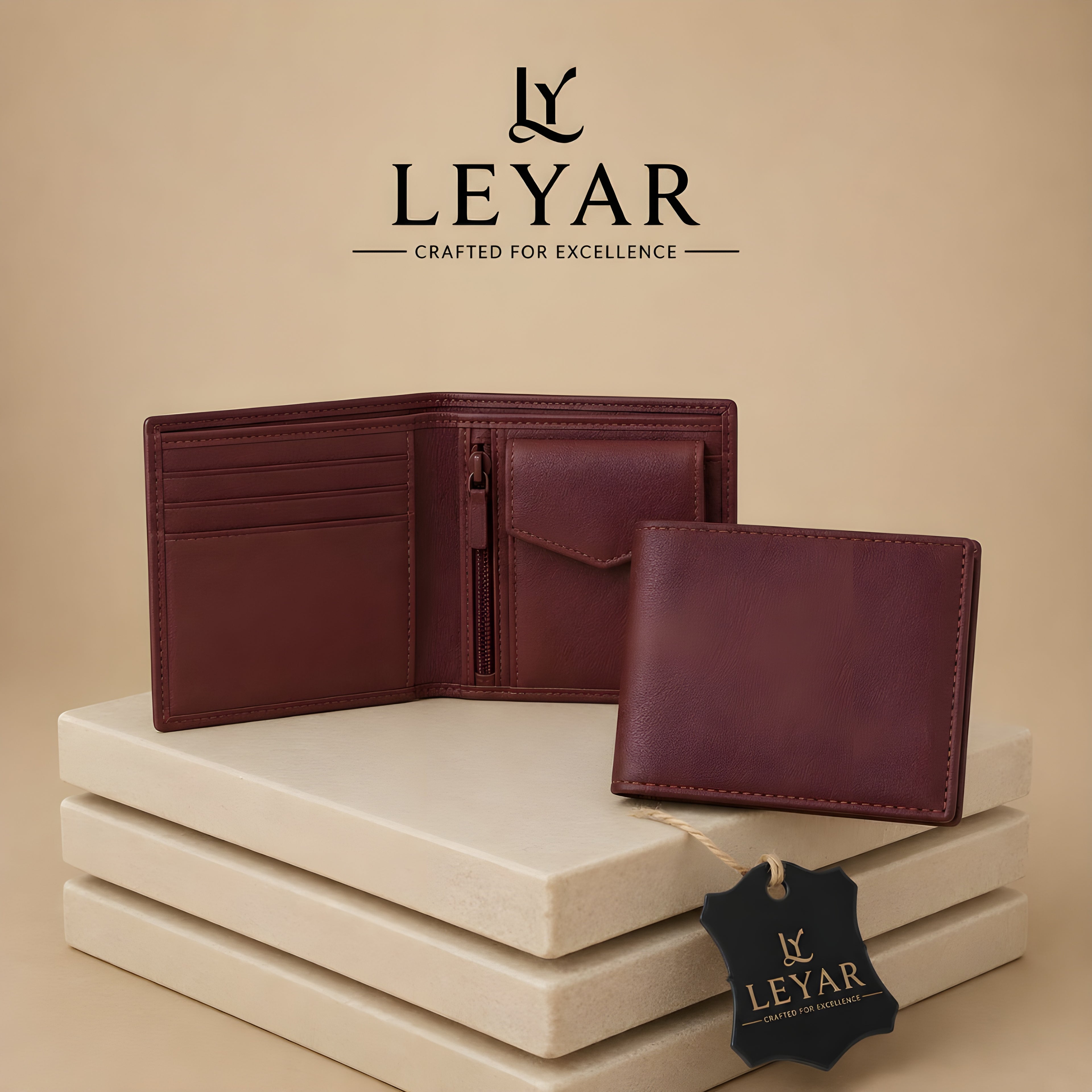 LEYAR Vintage Genuine Leather Bi-Fold Wallet for Men with Coin Pocket, Zip Pocket & Premium Gift Box