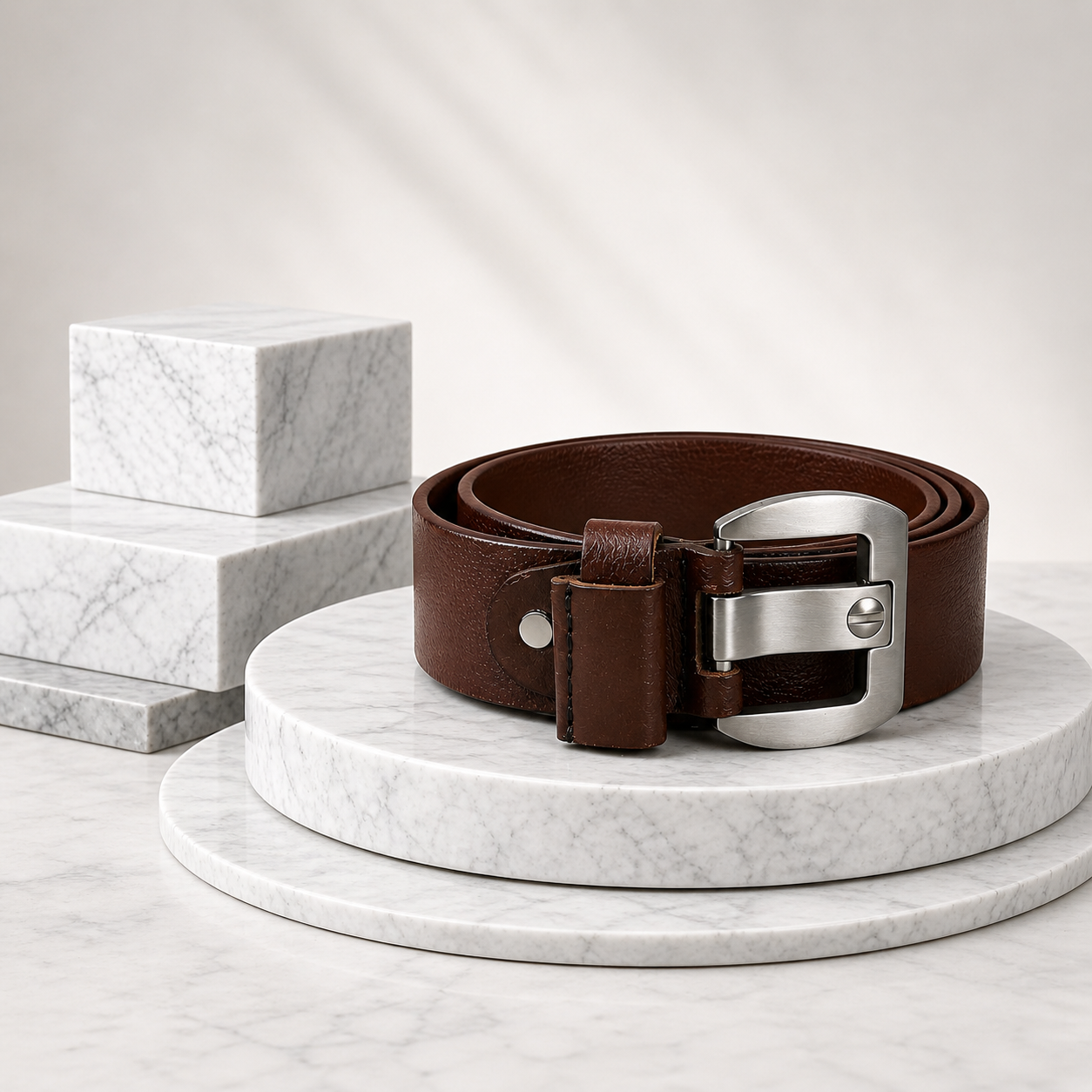LEYAR Premium Brown Genuine Leather Belt – Classic Metal Buckle