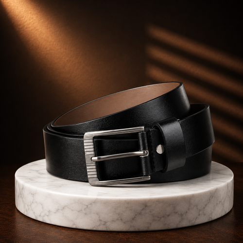 LEYAR Classic Black Formal Belt with Silver Pin Buckle