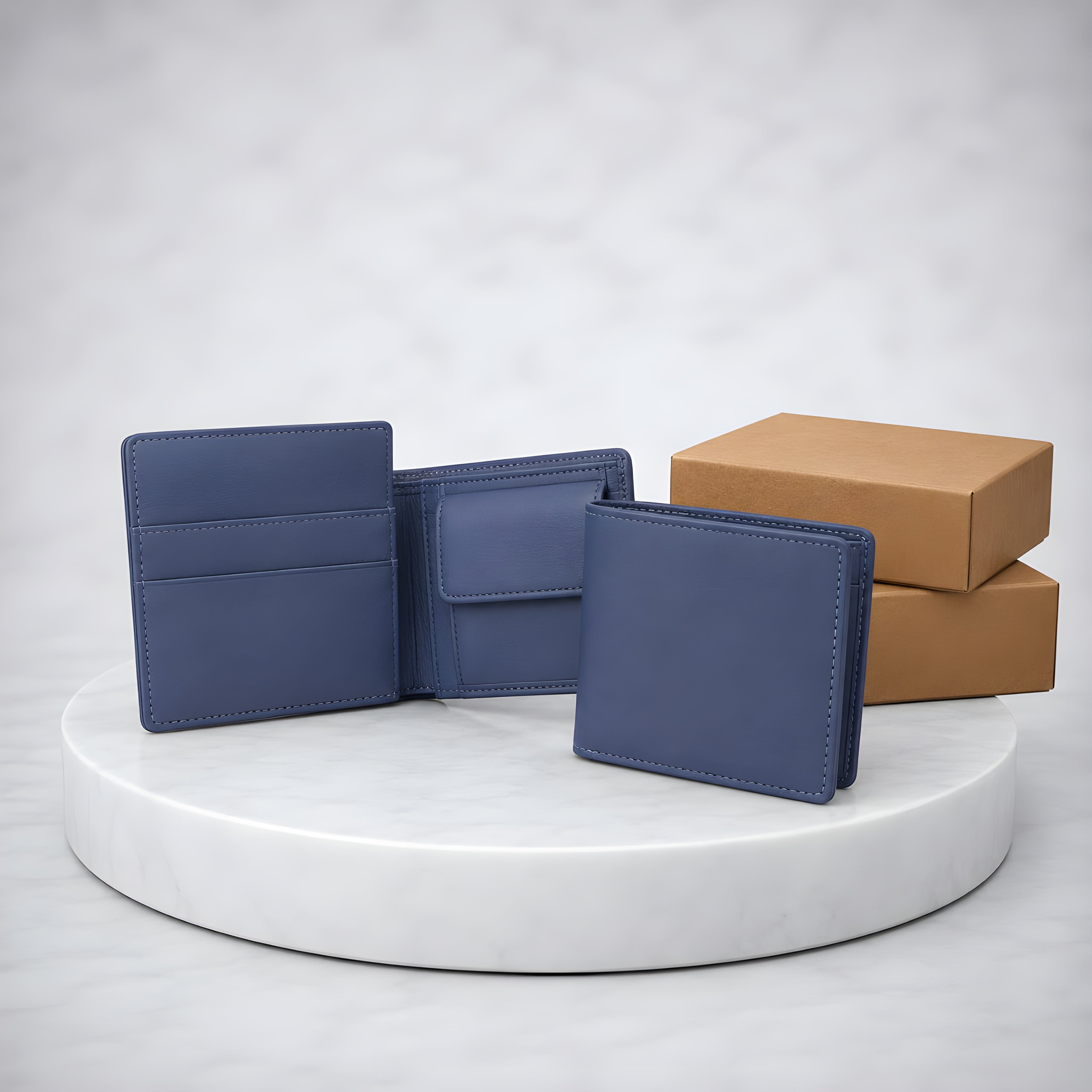 LEYAR Genuine Leather Bi-Fold Wallet for Men | Coin Pocket, Multiple Card Slots & Premium Gift Box | Blue