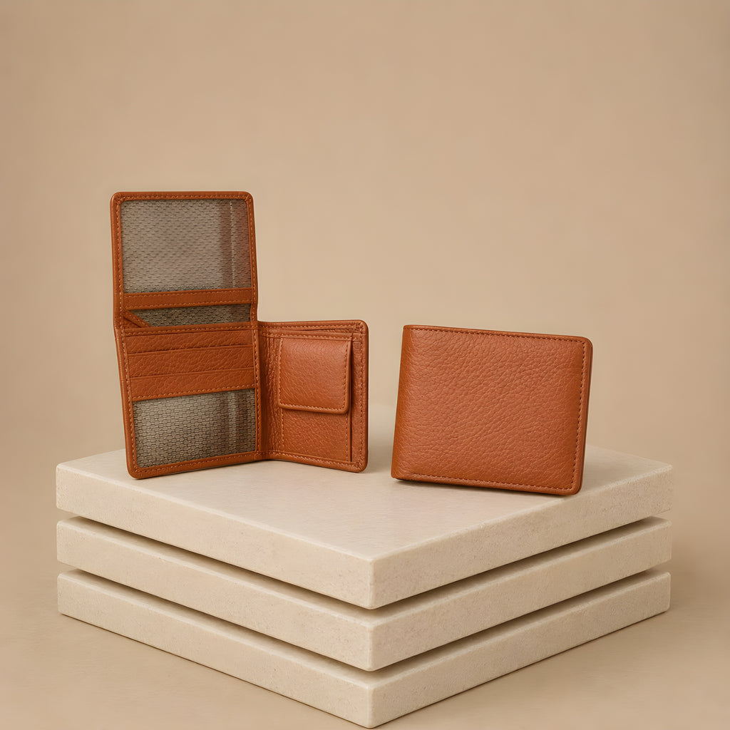 LEYAR Genuine Leather Bi-Fold Wallet for Men with Flip ID Window, Coin Pocket & Premium Gift Box | Tan Brown