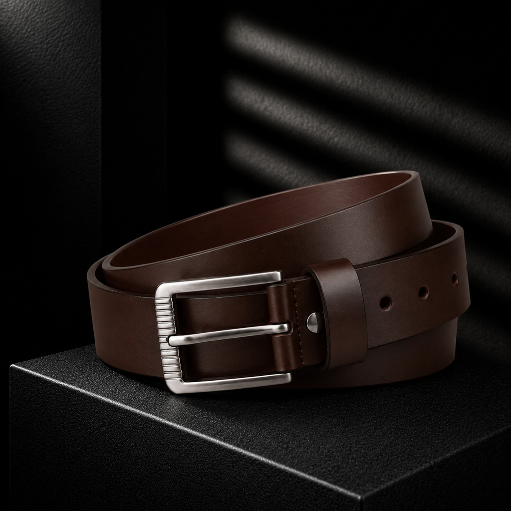 LEYAR Premium Smooth Brown Leather Belt – Classic Metal Timber Buckle