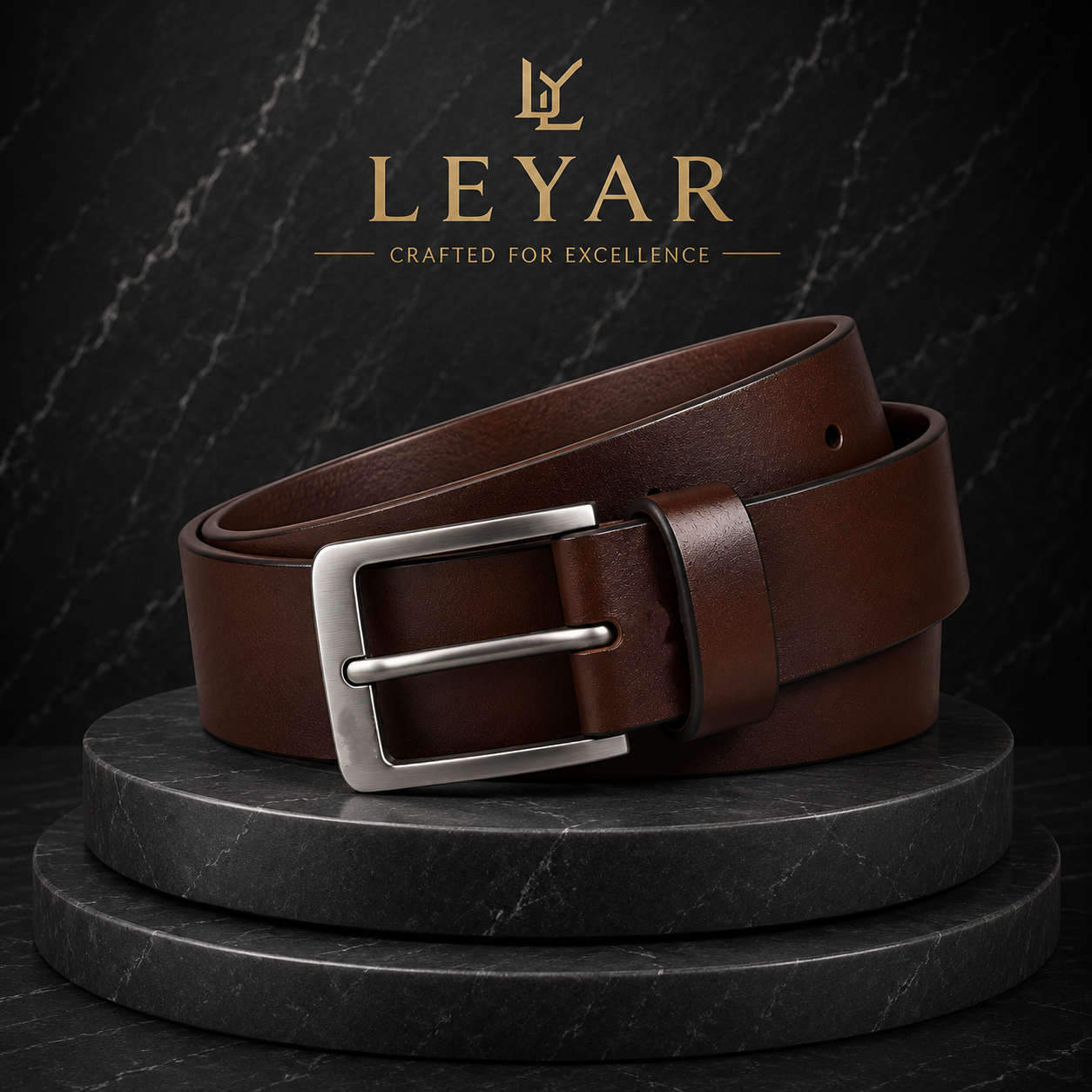 LEYAR Premium Smooth Brown Leather Belt – Classic Metal Timber Buckle