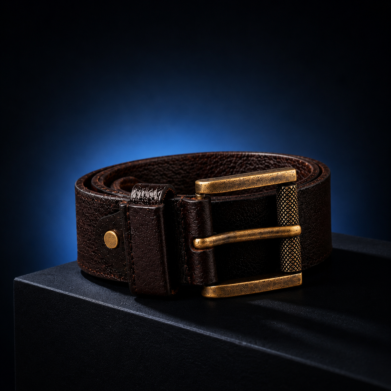 Men's Genuine Leather Belt with Vintage Brass Buckle