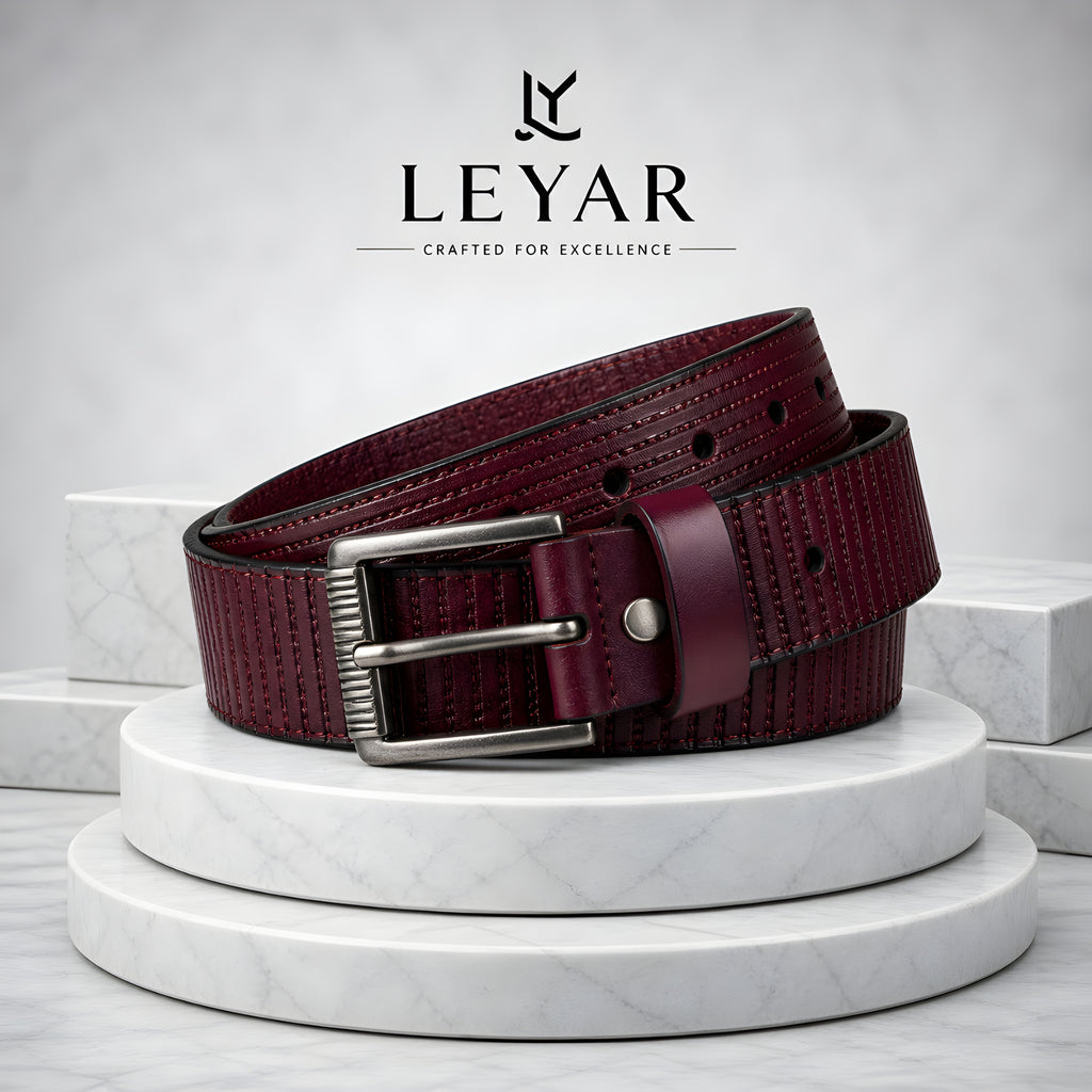 LEYAR Premium Textured Brown Leather Belt – Classic Pin Buckle