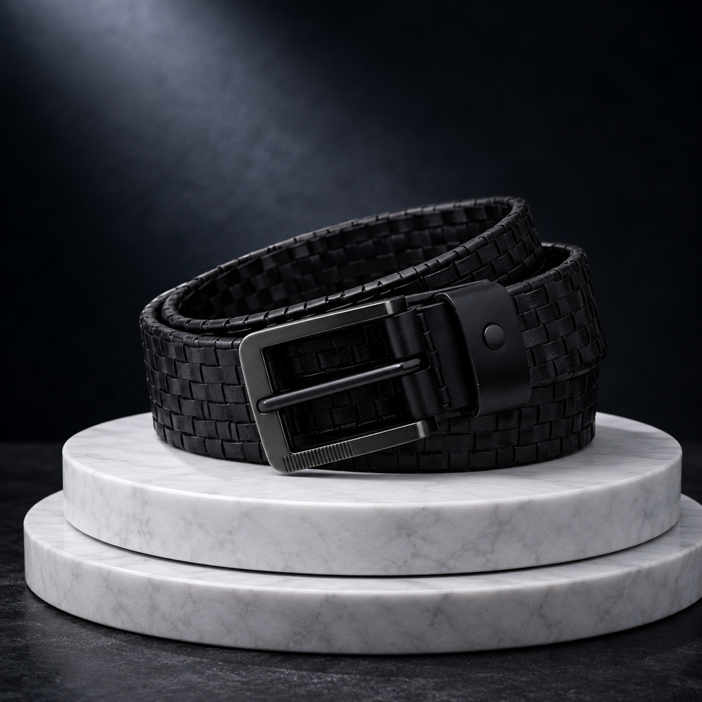 LEYAR Premium Textured Black Leather Belt
