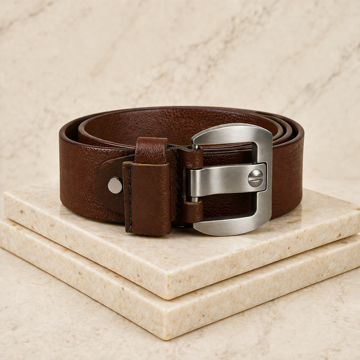 LEYAR Premium Brown Genuine Leather Belt – Classic Metal Buckle