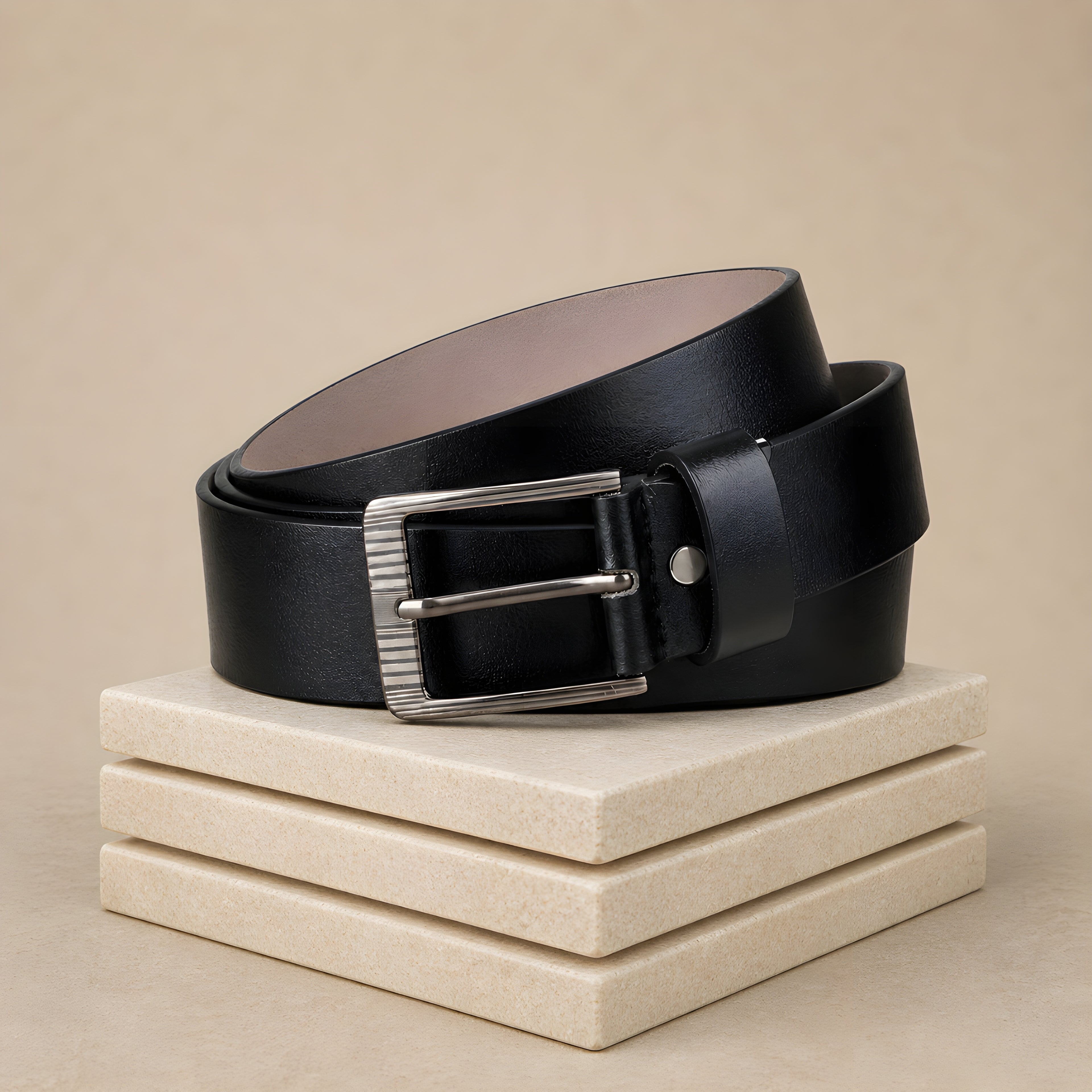 LEYAR Classic Black Formal Belt with Silver Pin Buckle