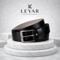 LEYAR Classic Black Formal Belt with Silver Pin Buckle