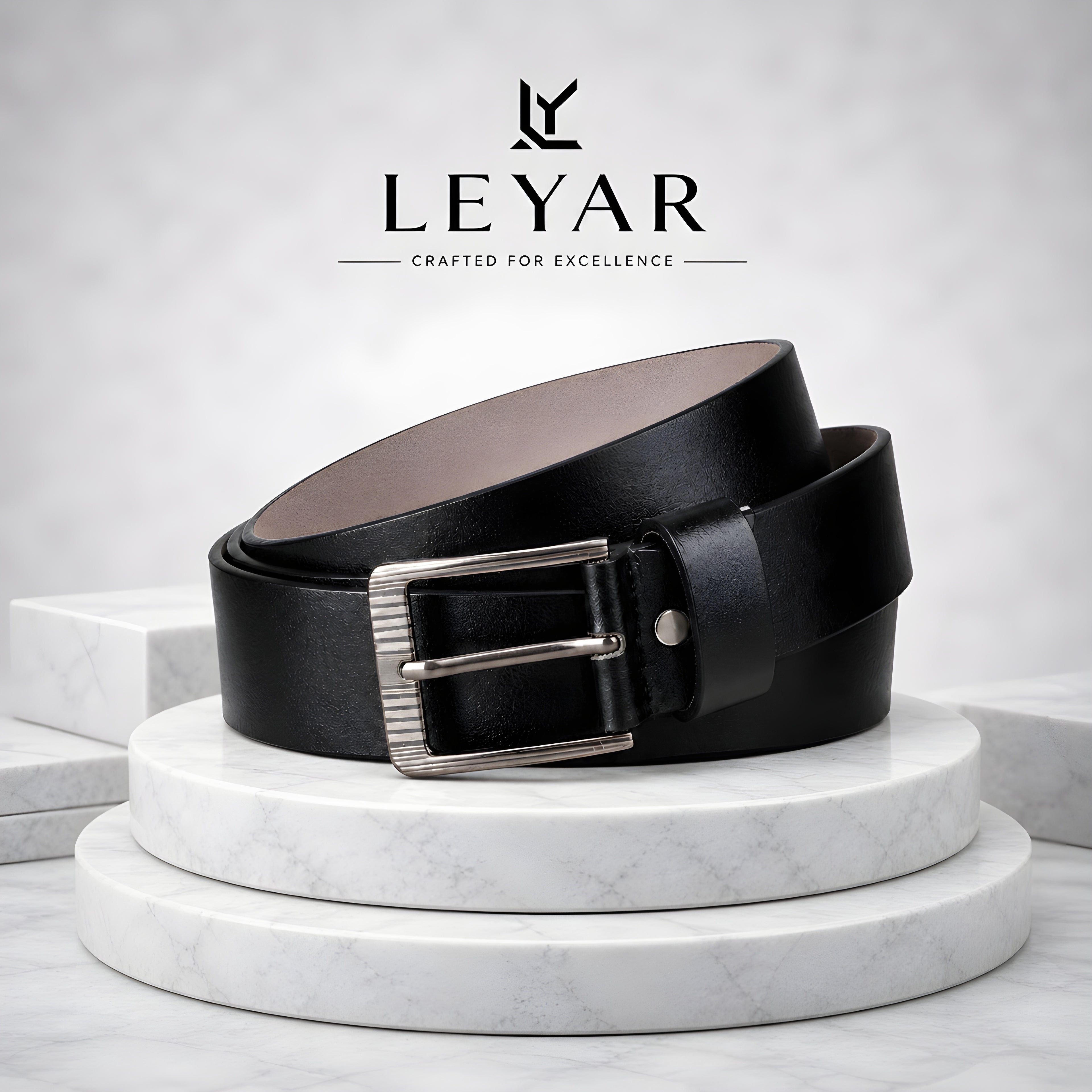 LEYAR Classic Black Formal Belt with Silver Pin Buckle