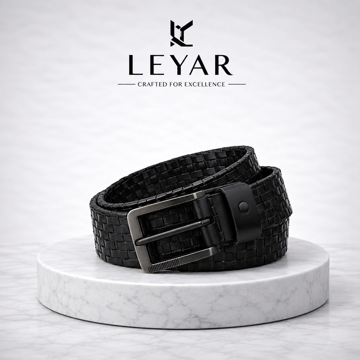 LEYAR Premium Textured Black Leather Belt