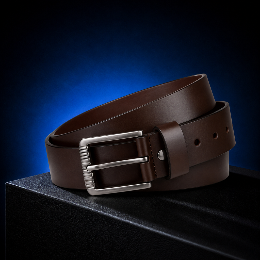 LEYAR Premium Smooth Brown Leather Belt – Classic Metal Timber Buckle