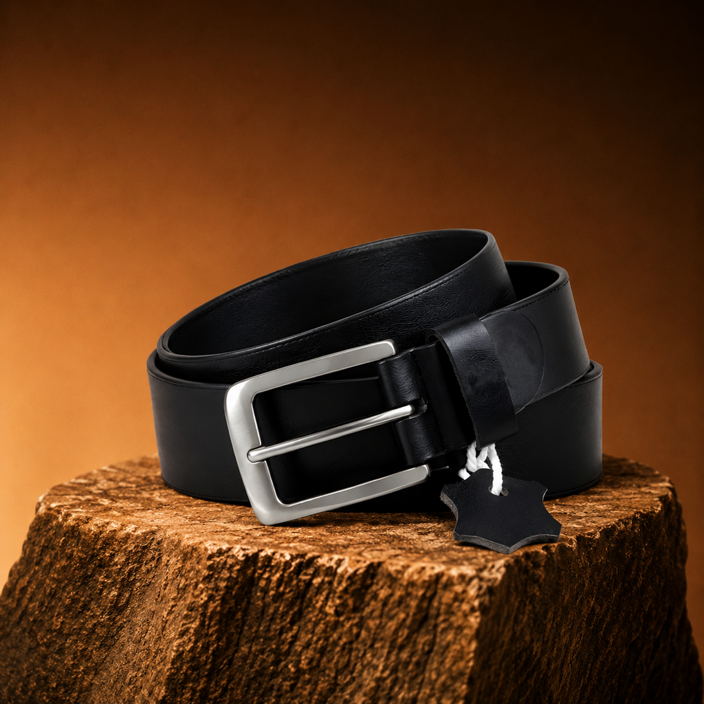 LEYAR Premium Black Leather Belt – Classic Textured Finish