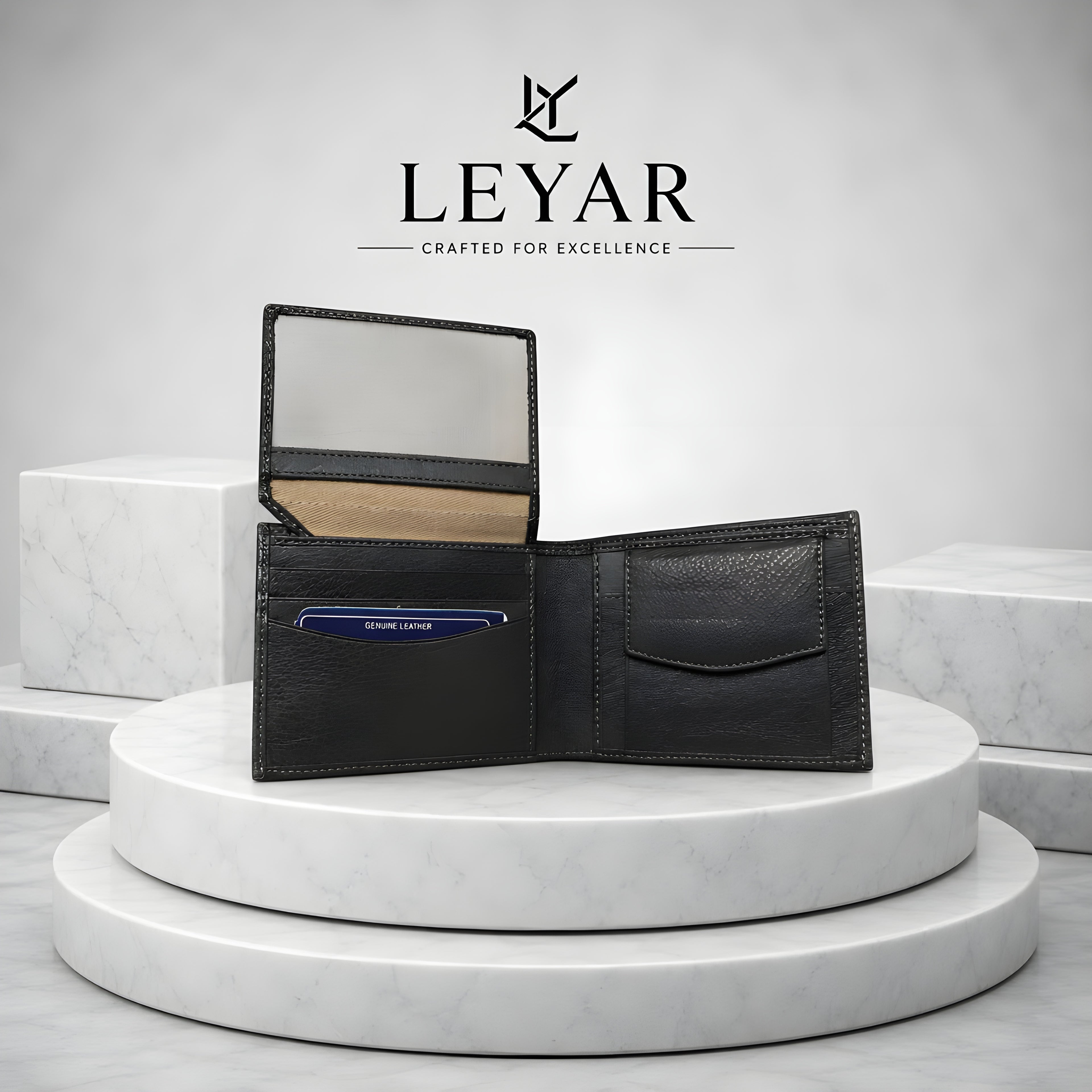 LEYAR Genuine Leather Bi-Fold Wallet for Men with Coin Pocket, ID Window & Premium Gift Box