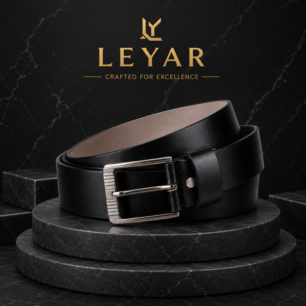 LEYAR Classic Black Formal Belt with Silver Pin Buckle