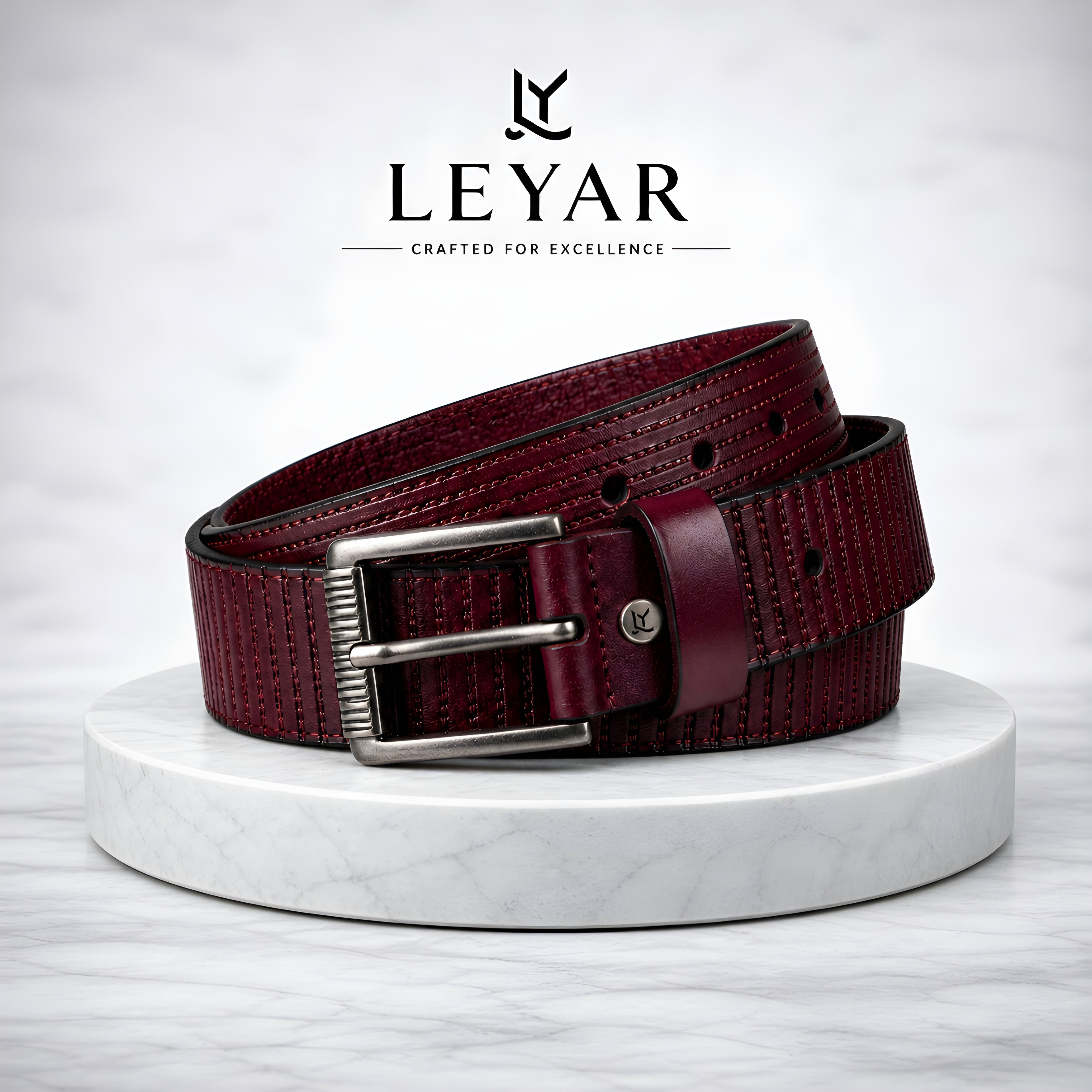LEYAR Premium Textured Brown Leather Belt – Classic Pin Buckle