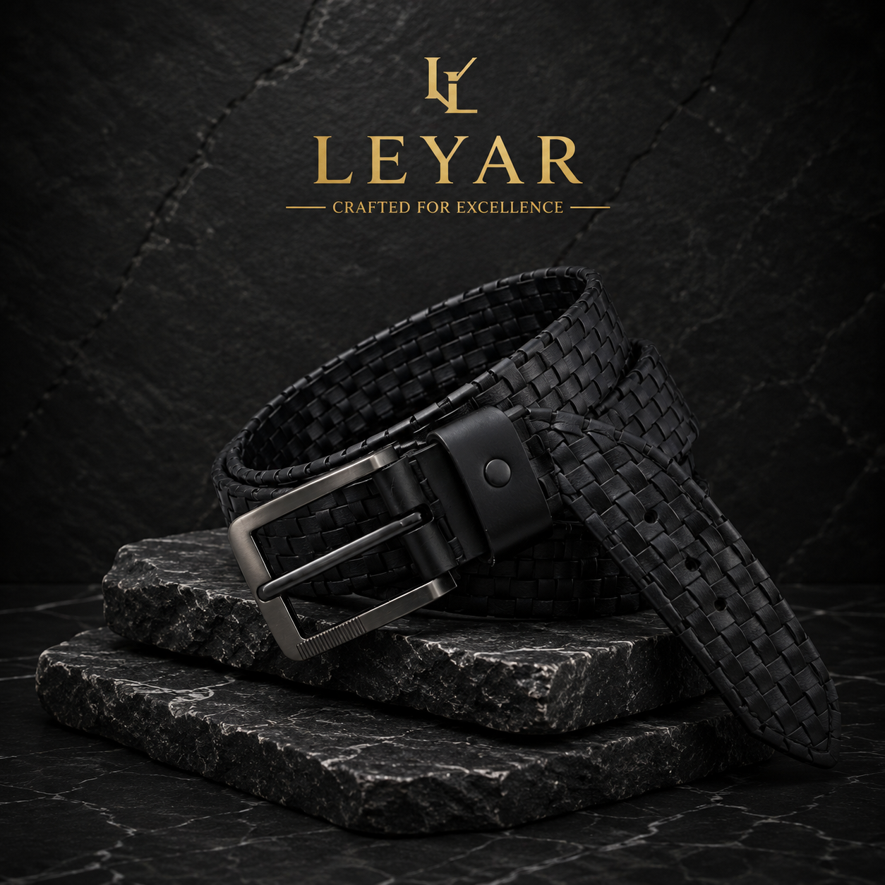 LEYAR Premium Textured Black Leather Belt