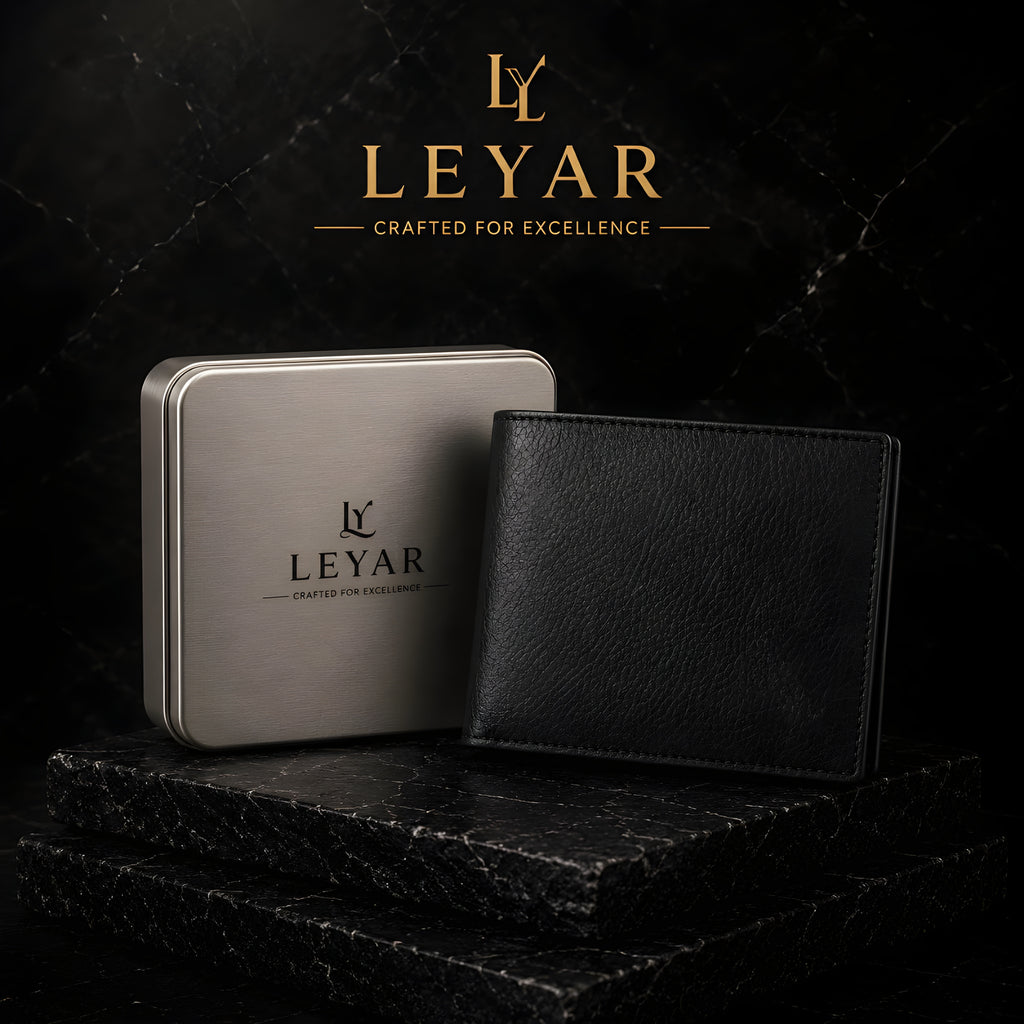 LEYAR Genuine Leather Bi-Fold Wallet for Men with Coin Pocket, Zip Pocket, ID Window & Premium Gift Box