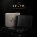 LEYAR Genuine Leather Bi-Fold Wallet for Men with Coin Pocket, Zip Pocket, ID Window & Premium Gift Box