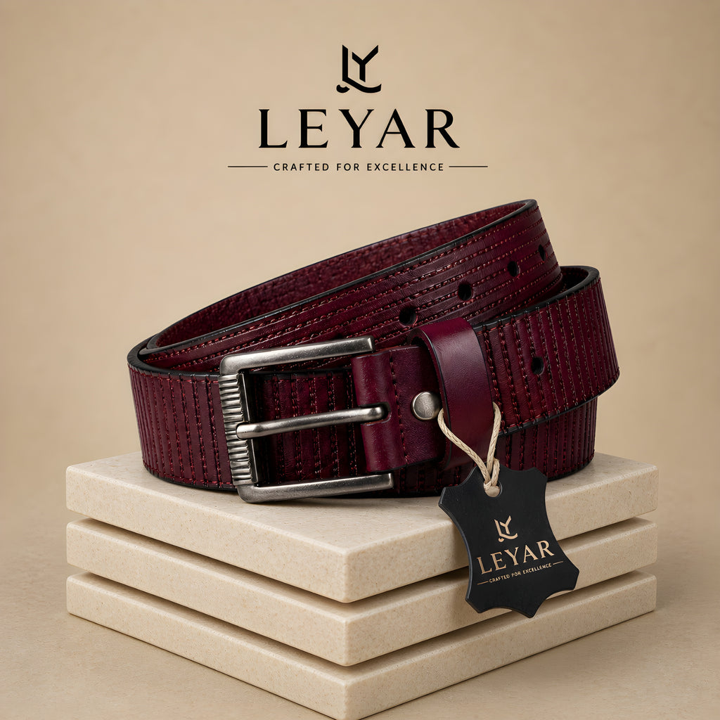 LEYAR Premium Textured Brown Leather Belt – Classic Pin Buckle