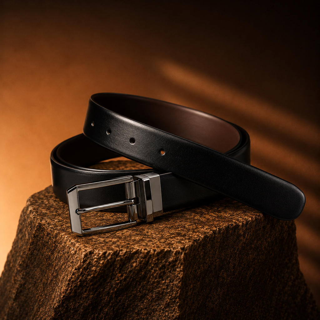 LEYAR Premium Reversible Black & Brown Leather Belt – Rotating Buckle