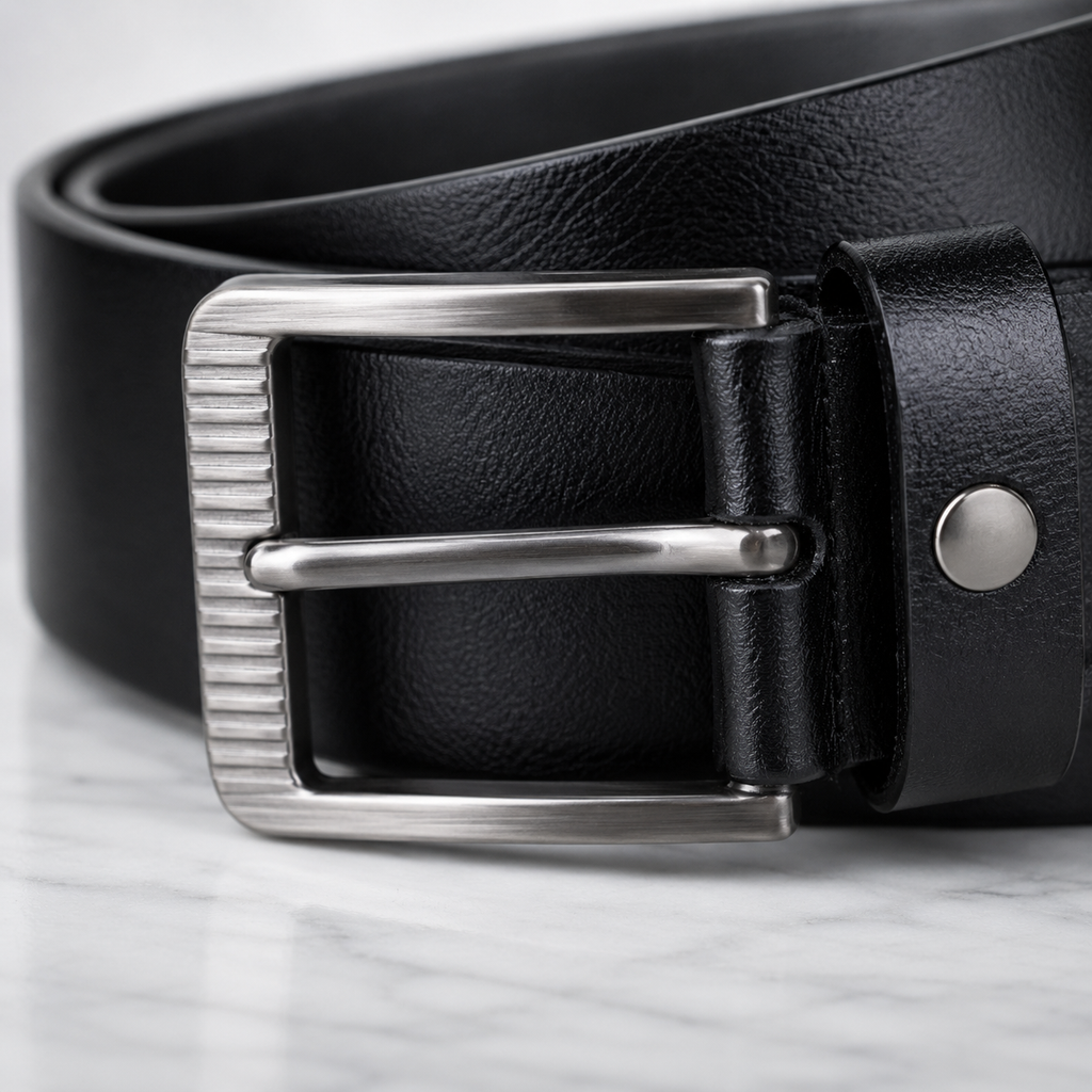LEYAR Classic Black Formal Belt with Silver Pin Buckle