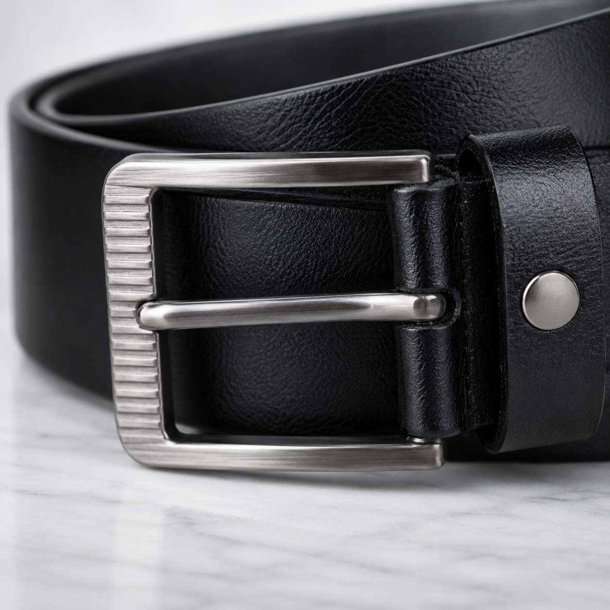 LEYAR Classic Black Formal Belt with Silver Pin Buckle