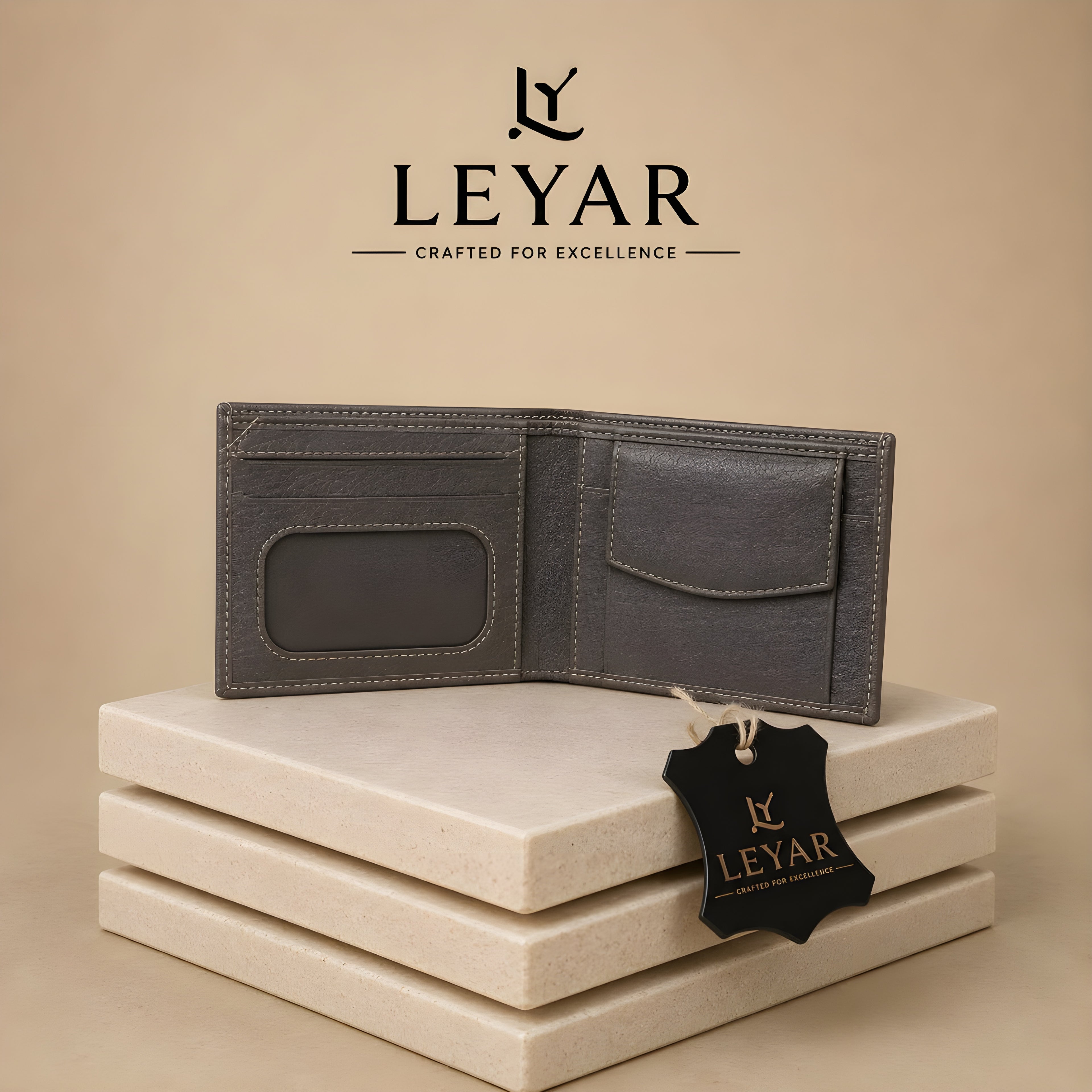 LEYAR Genuine Leather Bi-Fold Wallet for Men with Coin Pocket, ID Window & Premium Gift Box