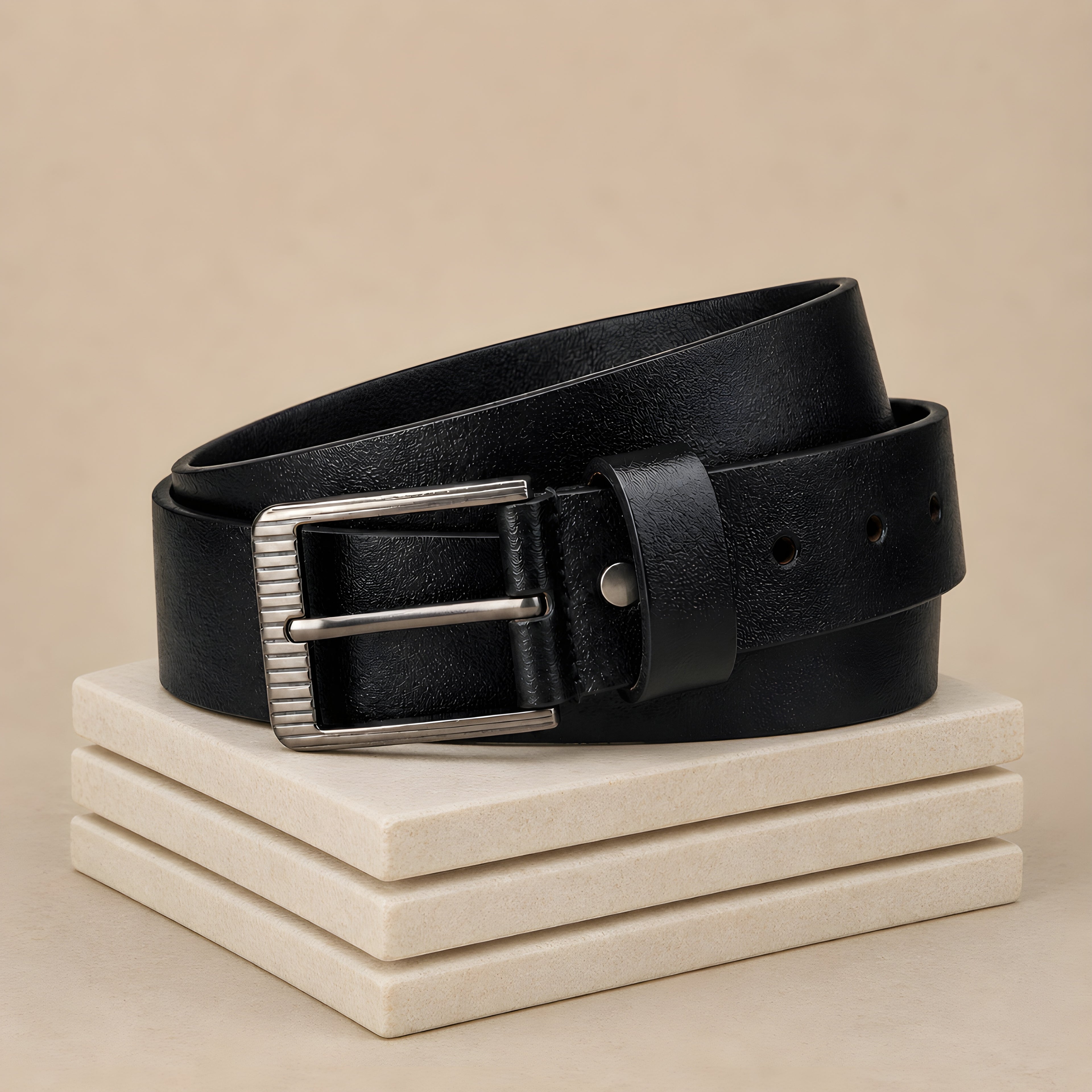 LEYAR Premium Black Leather Belt – Classic Textured Finish