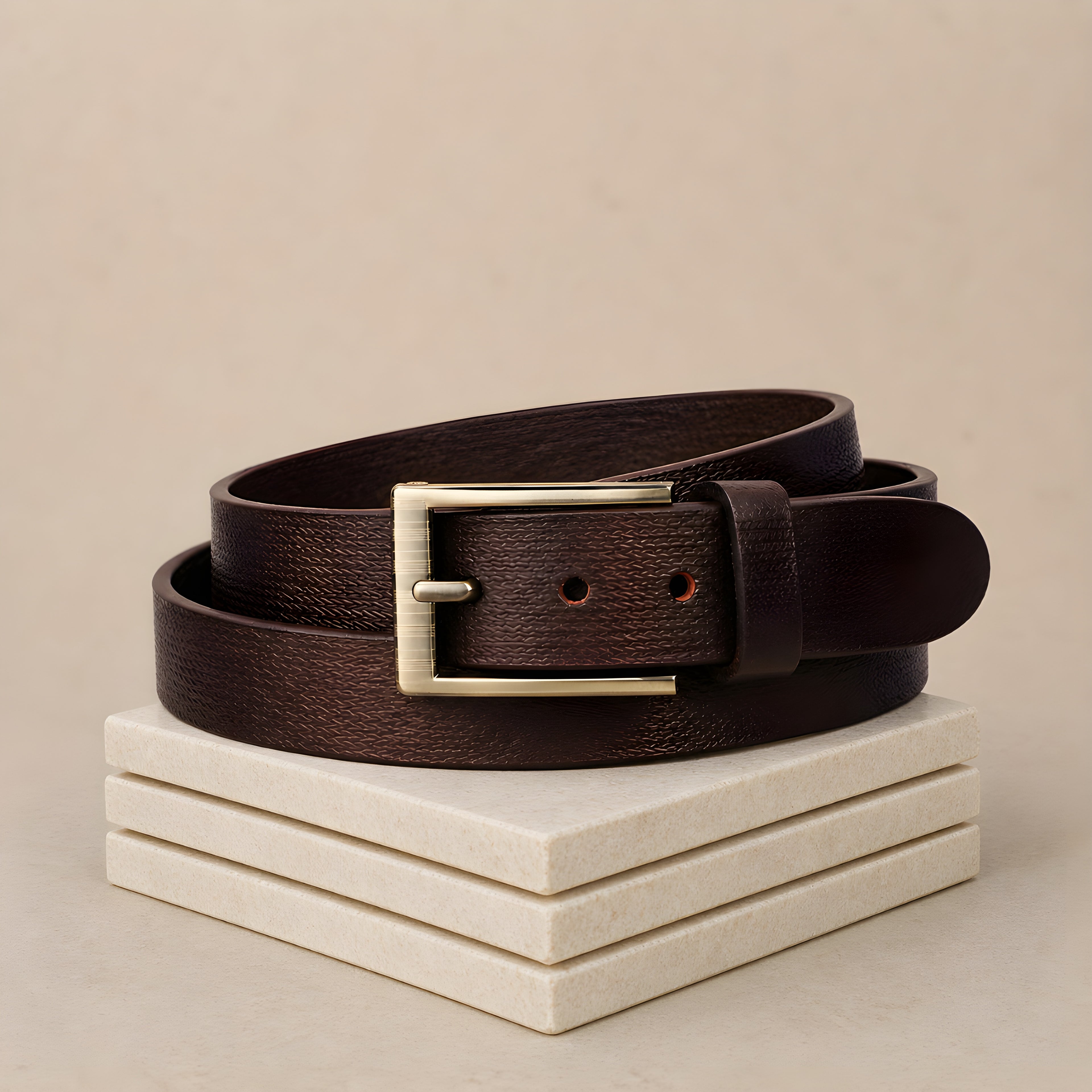 LEYAR Premium Brown Textured Leather Belt – Minimal Classic Buckle