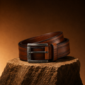 LEYAR Premium Textured Brown Leather Belt – Classic Metal Buckle