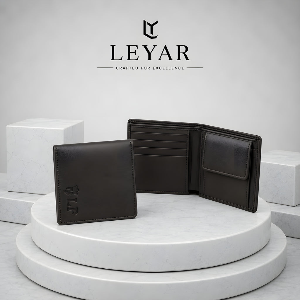 LEYAR Genuine Leather Bi-Fold Wallet for Men with Coin Pocket, Zip Pocket & Premium Gift Box