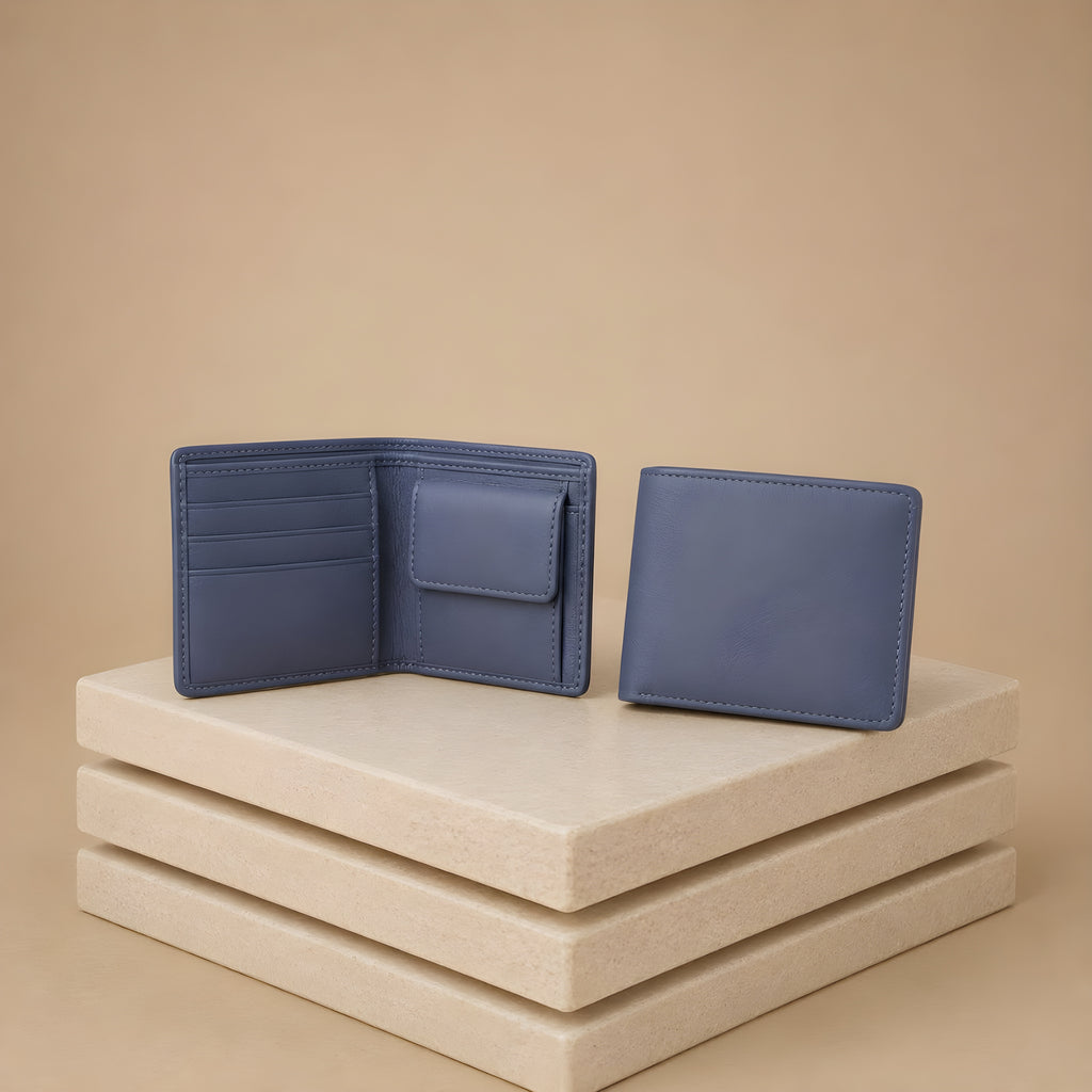 LEYAR Genuine Leather Bi-Fold Wallet for Men | Coin Pocket, Multiple Card Slots & Premium Gift Box | Blue