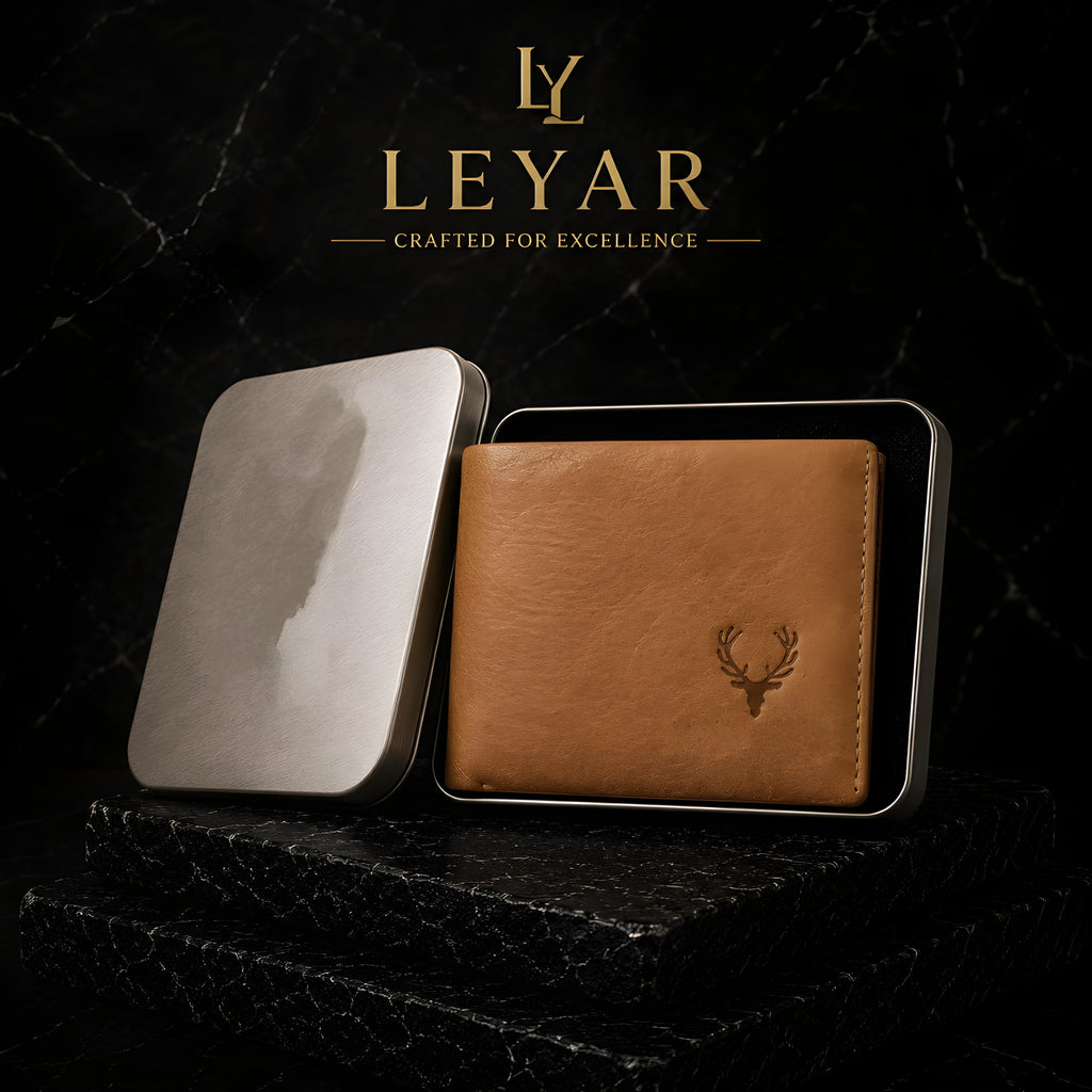 LEYAR Vintage Leather Bi-Fold Wallet for Men with Coin Pocket, Zip Pocket, ID Window & Premium Gift Box