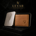 LEYAR Vintage Leather Bi-Fold Wallet for Men with Coin Pocket, Zip Pocket, ID Window & Premium Gift Box