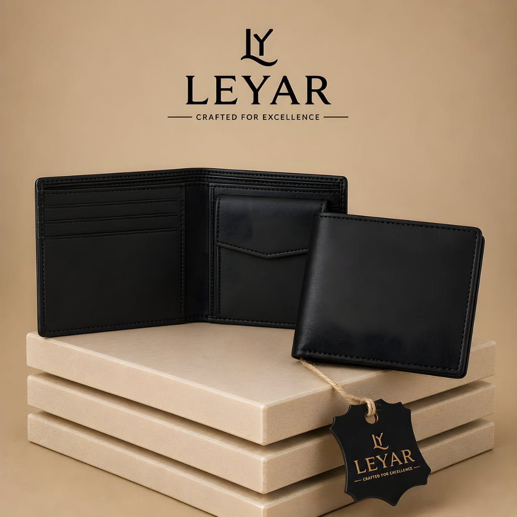 LEYAR Genuine Leather Bi-Fold Wallet for Men with Coin Pocket, Zip Pocket & Premium Gift Box