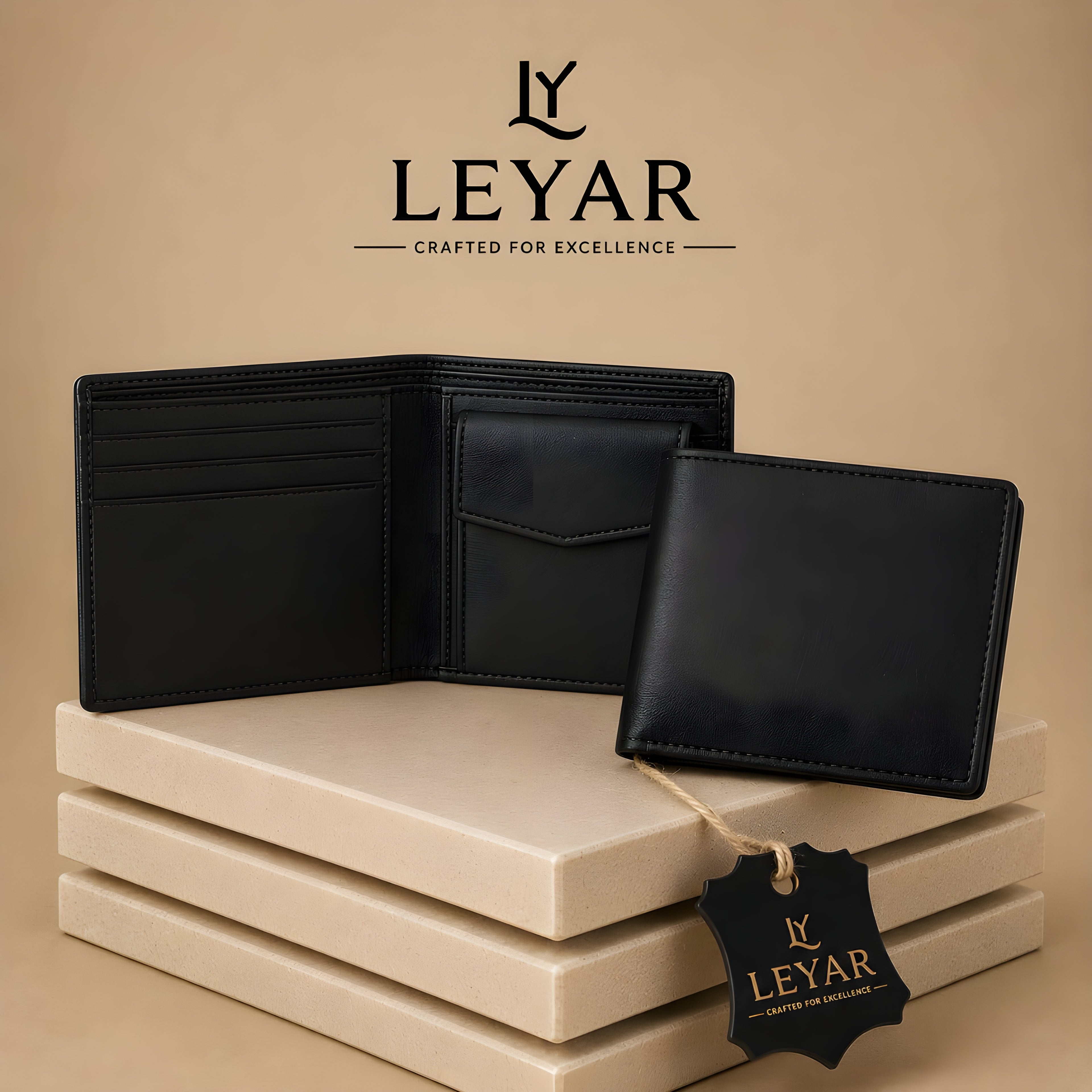 LEYAR Genuine Leather Bi-Fold Wallet for Men with Coin Pocket, Zip Pocket & Premium Gift Box