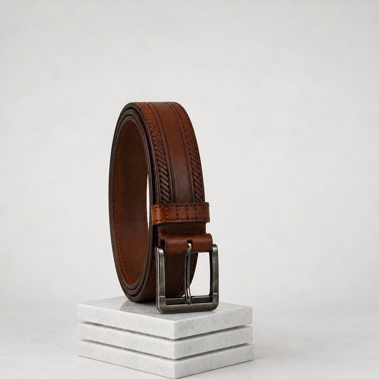 LEYAR Premium Textured Brown Leather Belt – Classic Metal Buckle